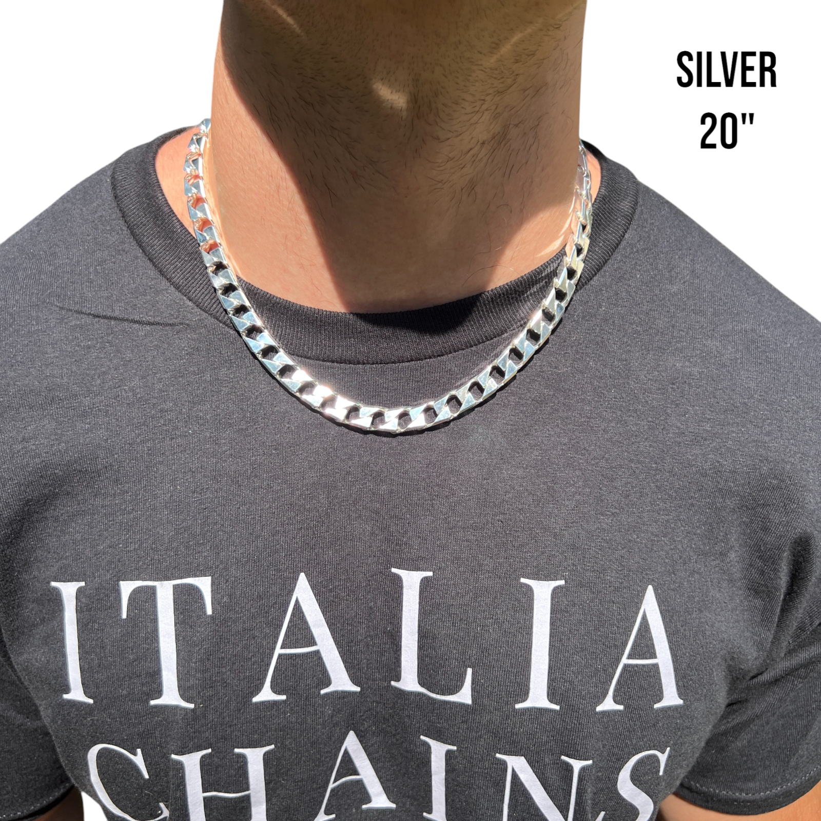925 Sterling Silver 10mm Square Curb Chain Necklace
