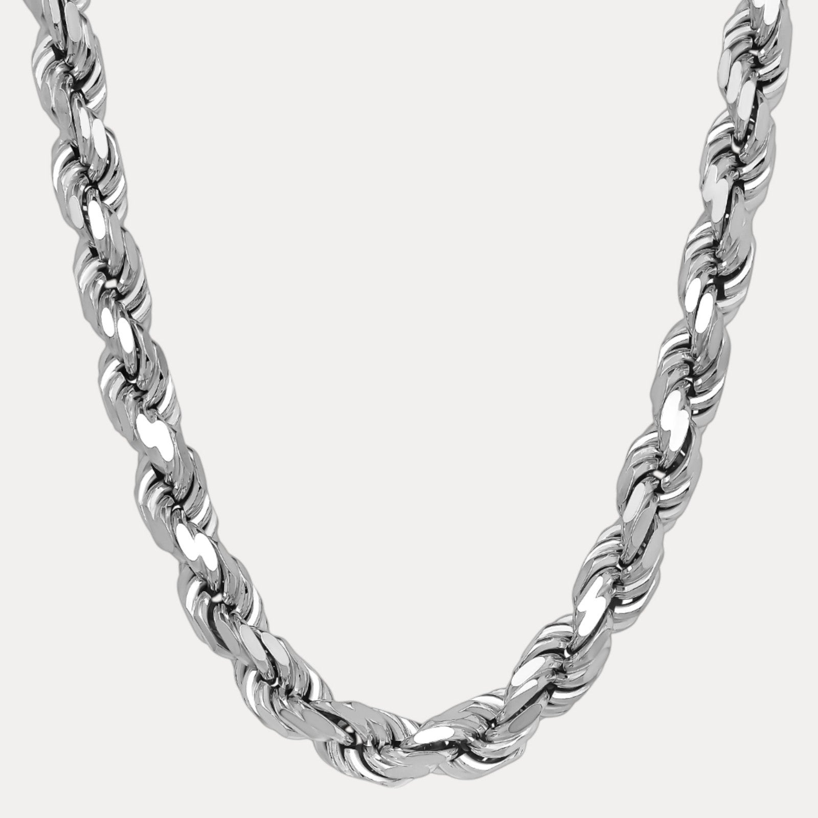 Collar de cadena de cuerda de 14 mm con corte de diamante en plata de ley 925