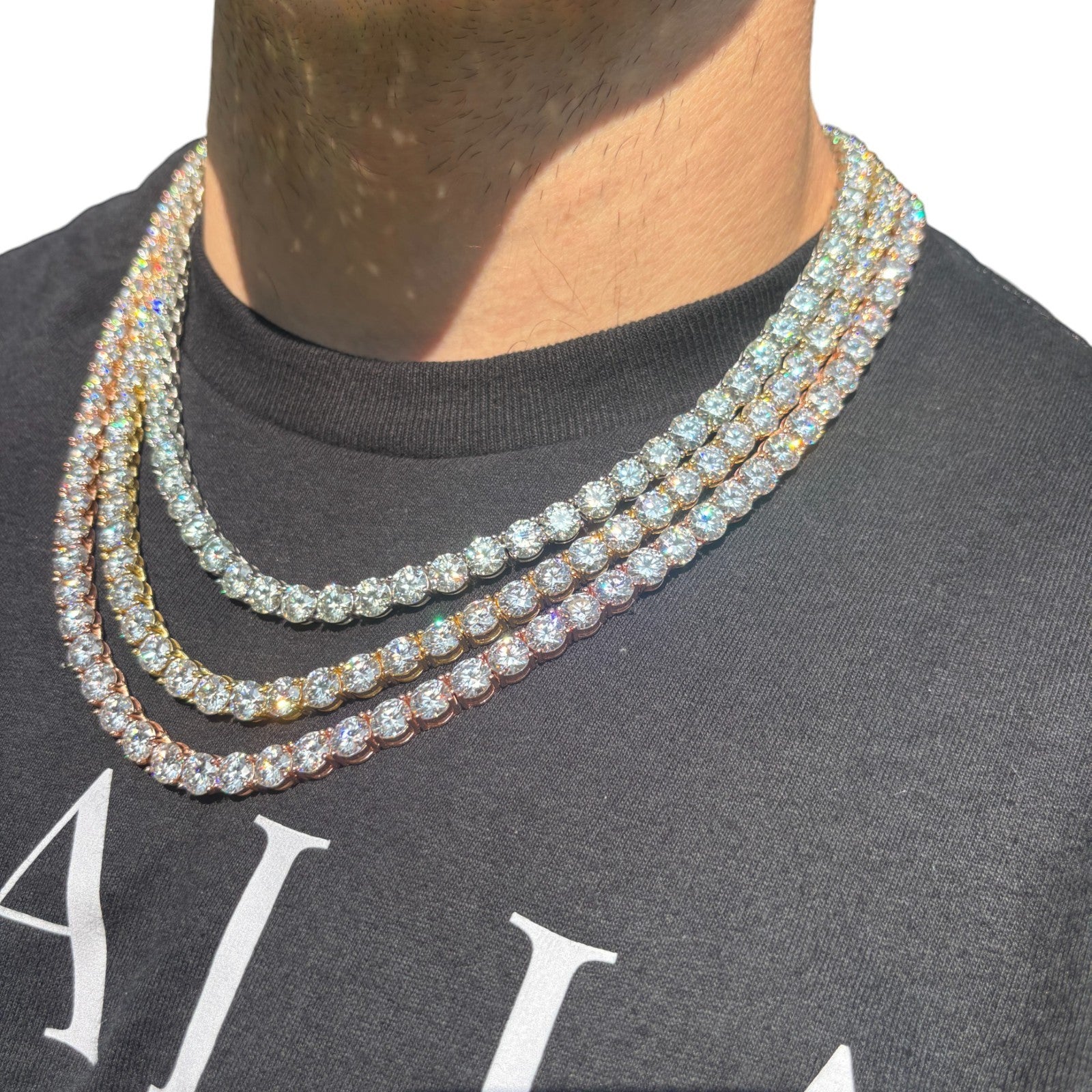 Collier chaîne tennis 7 mm en argent sterling 925 avec zircone cubique ou moissanite