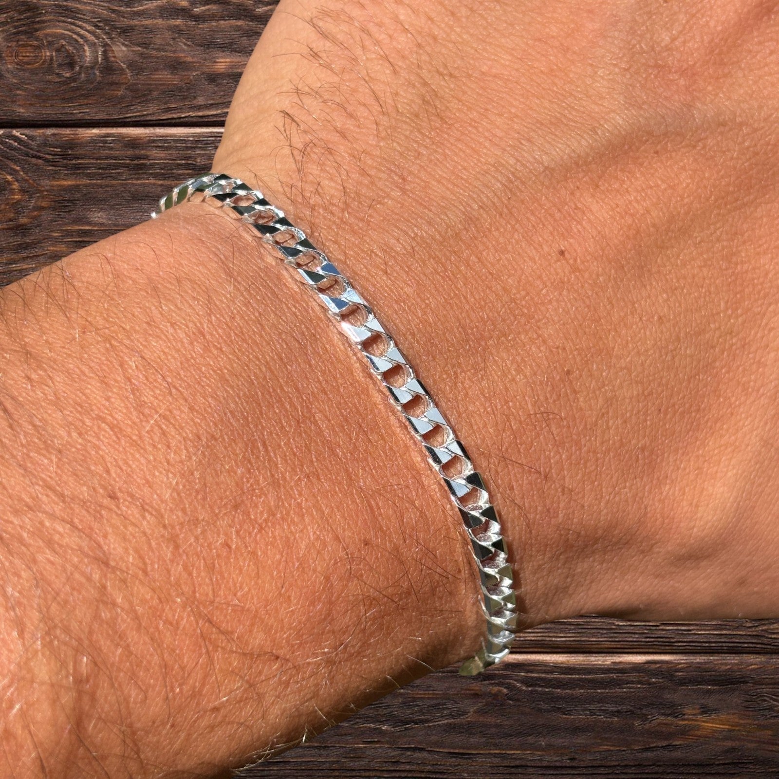 Bracelet gourmette carré en argent sterling 925 de 4 mm