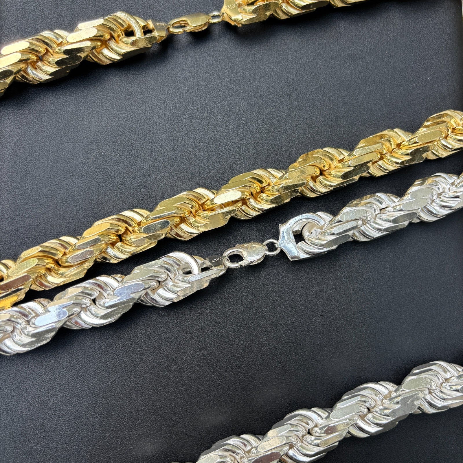 Collier en argent sterling 925 avec chaîne en corde taillée en diamant de 16 mm