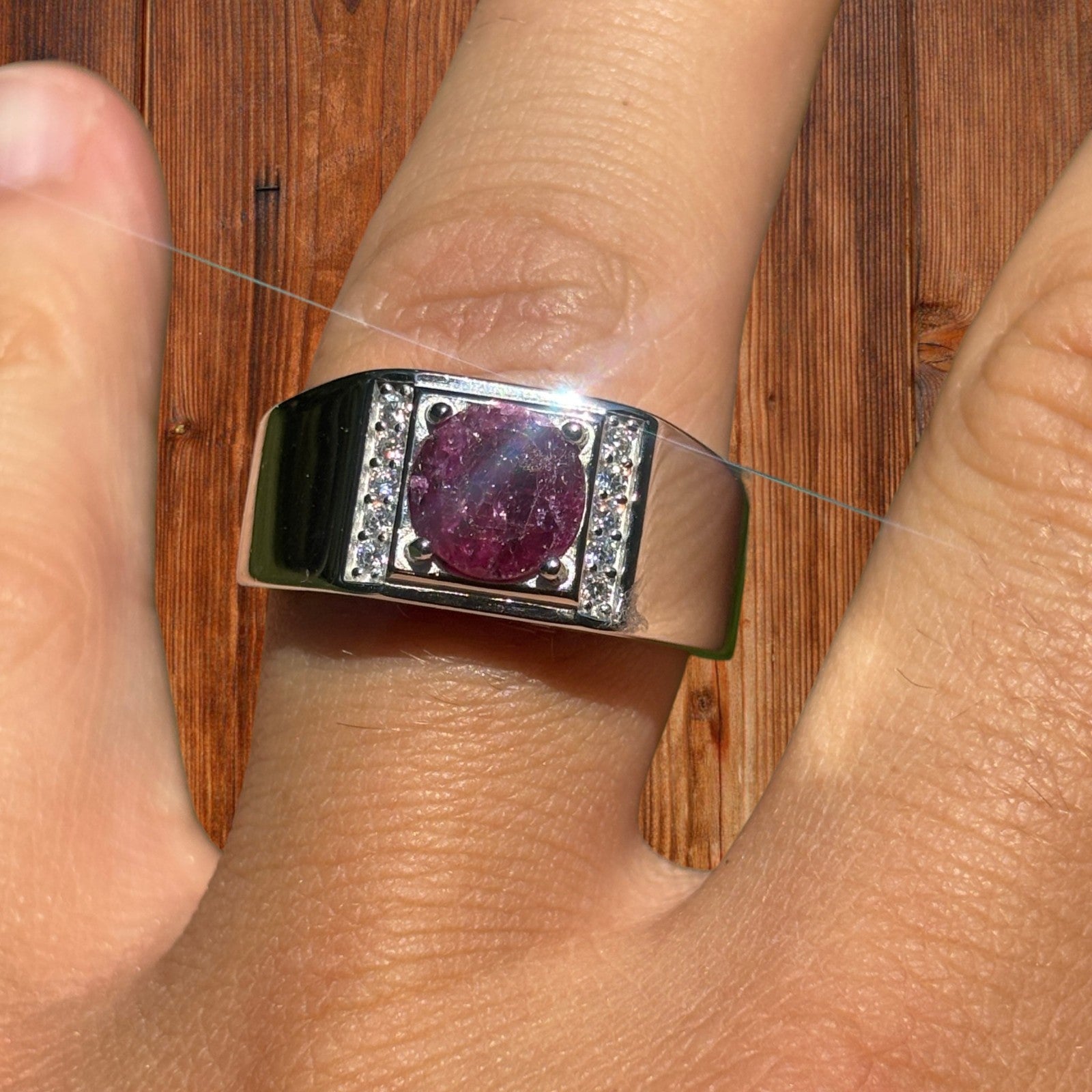 925 Sterling Silver Round Red Ruby Stone Ring With Moissanite