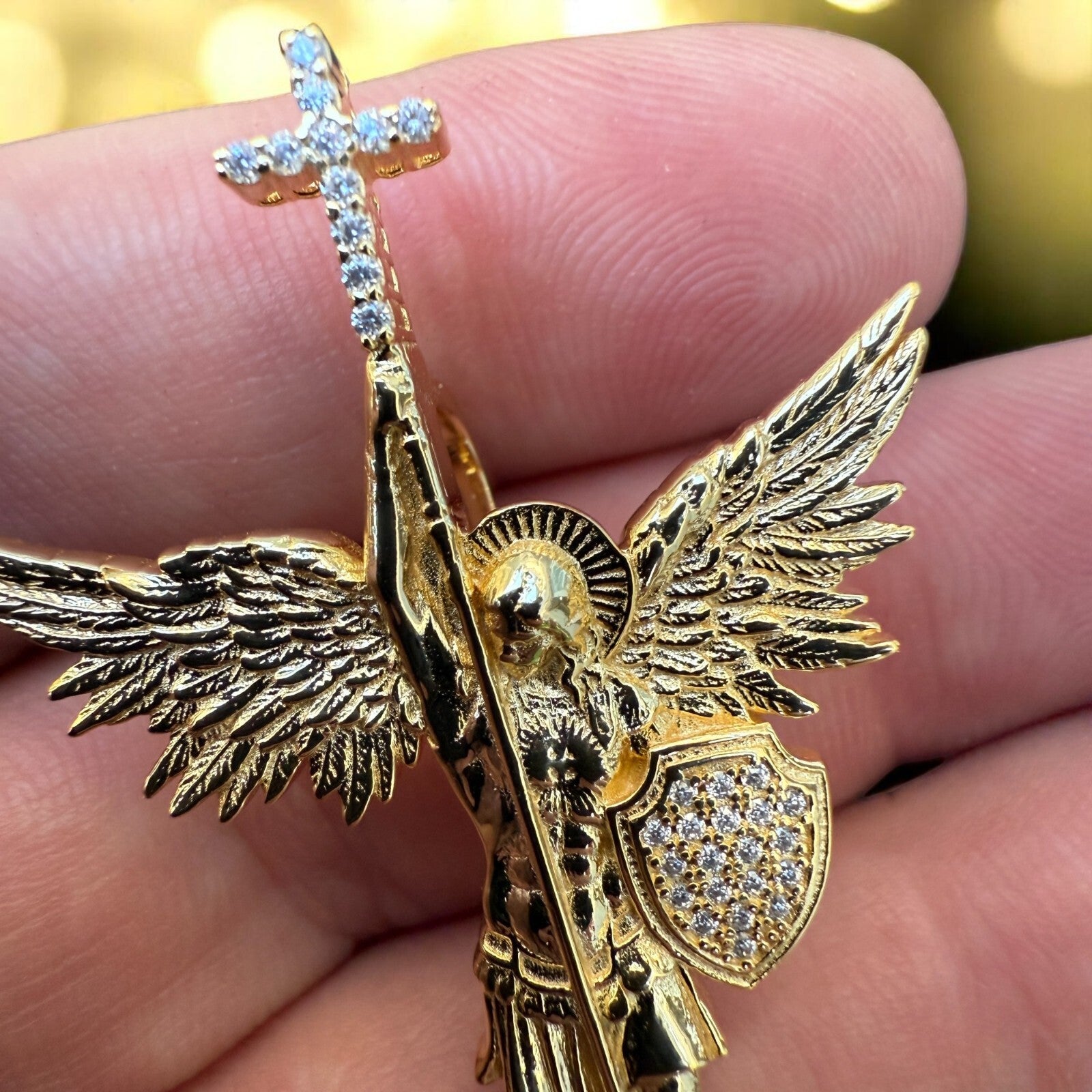 Pendentif Saint-Michel en argent sterling 925 avec moissanite - Moyen