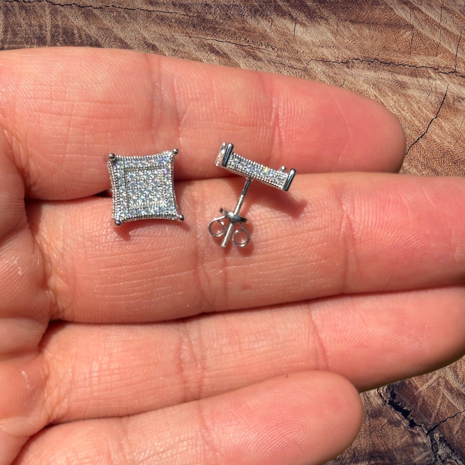 925 Sterling Silver 11mm Square Kite Moissanite or CZ Stud Earrings 2.8ct TW