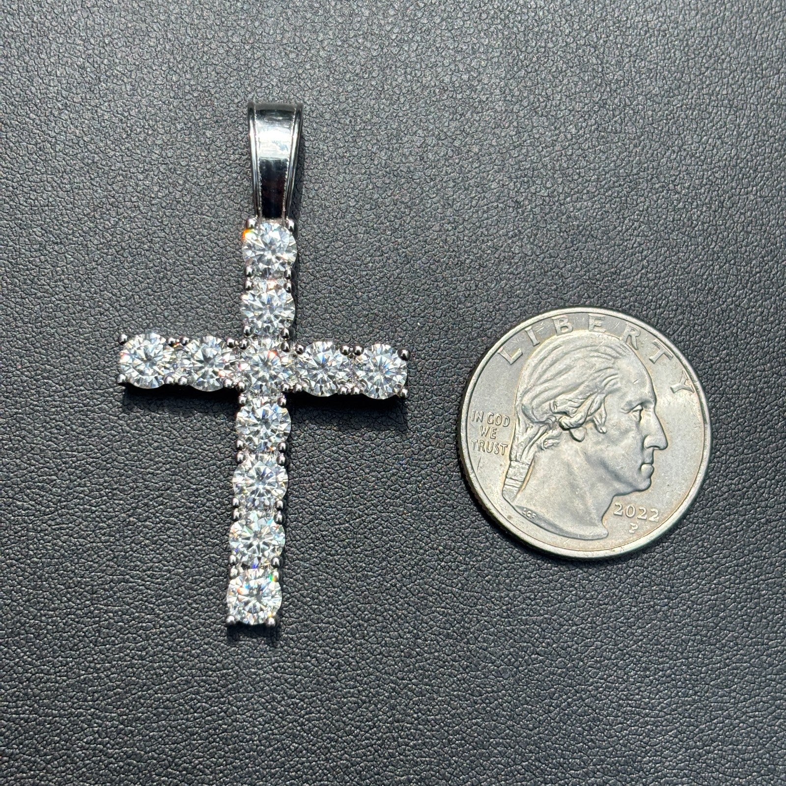 925 Sterling Silver Small Tennis Cross Pendant With Moissanite - Large