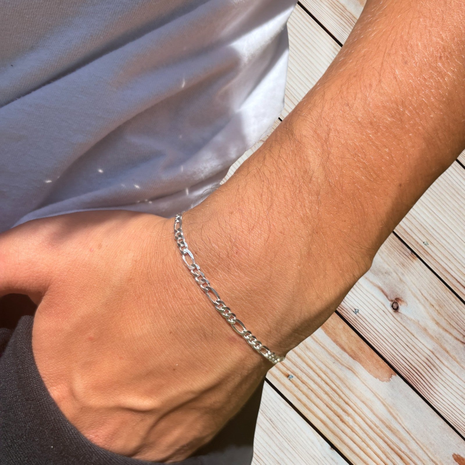 925 Sterling Silver 3.5mm Figaro Bracelet