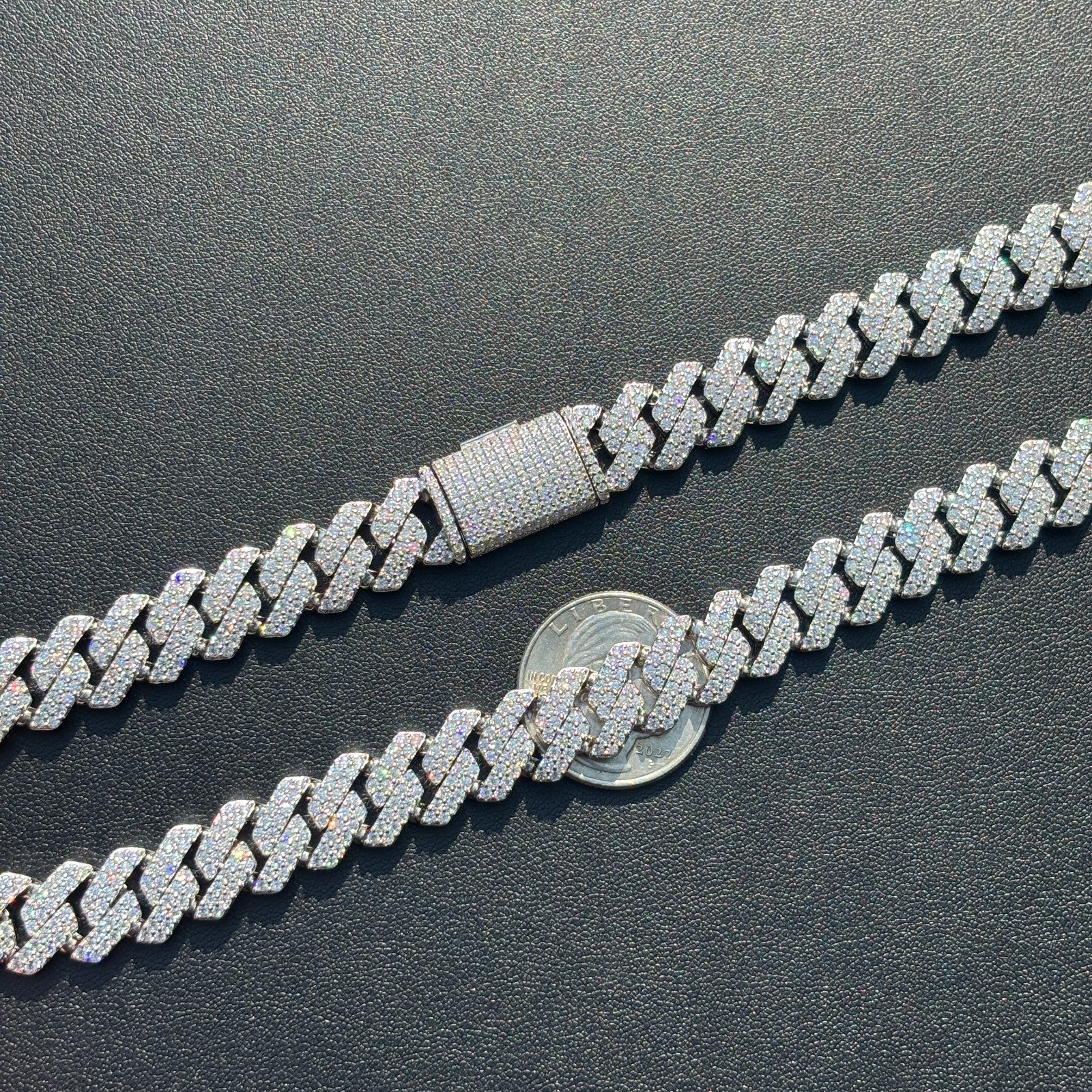 925 Sterling Silver 12mm Moissanite Miami Cuban Prong Chain Necklace