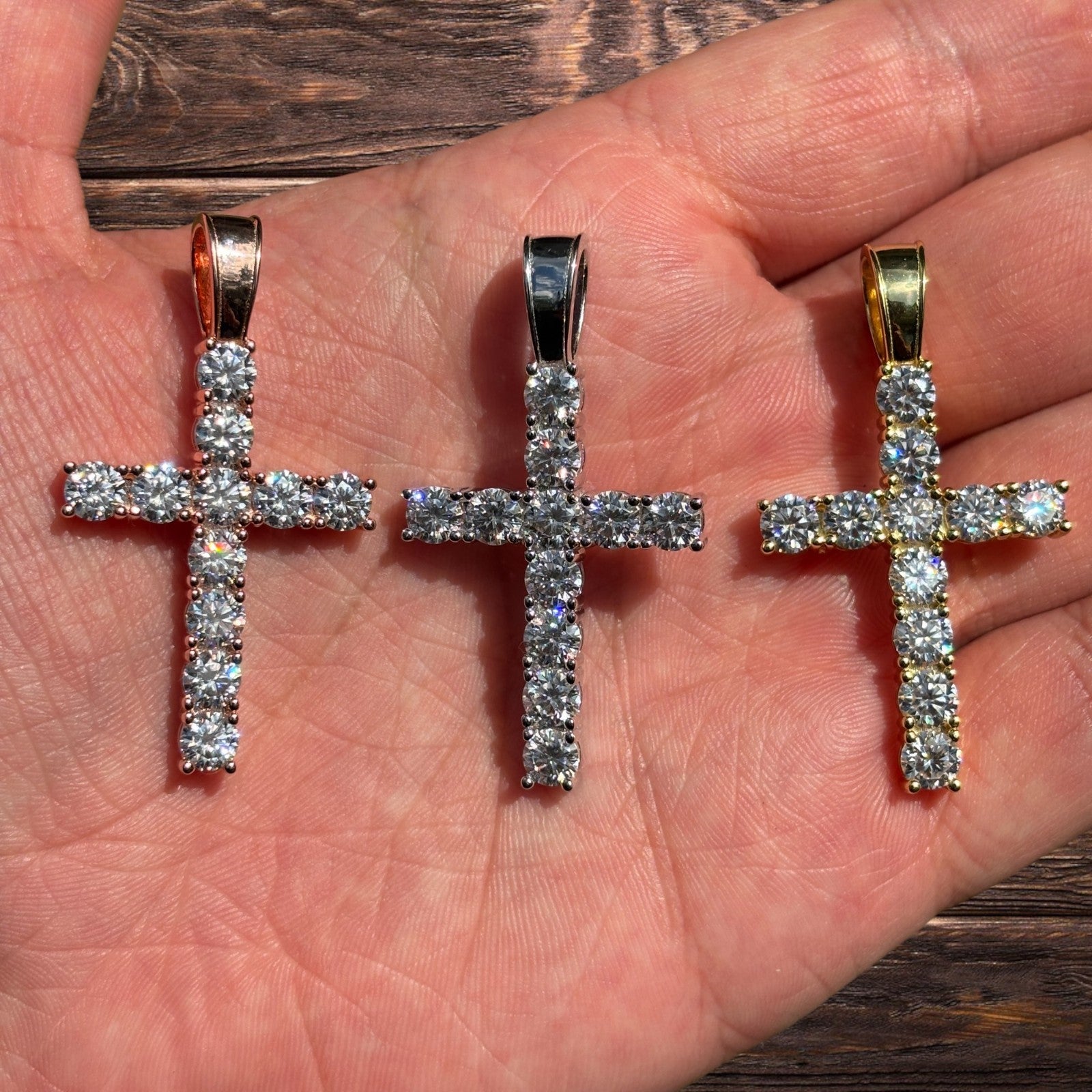 925 Sterling Silver Small Tennis Cross Pendant With Moissanite - Large