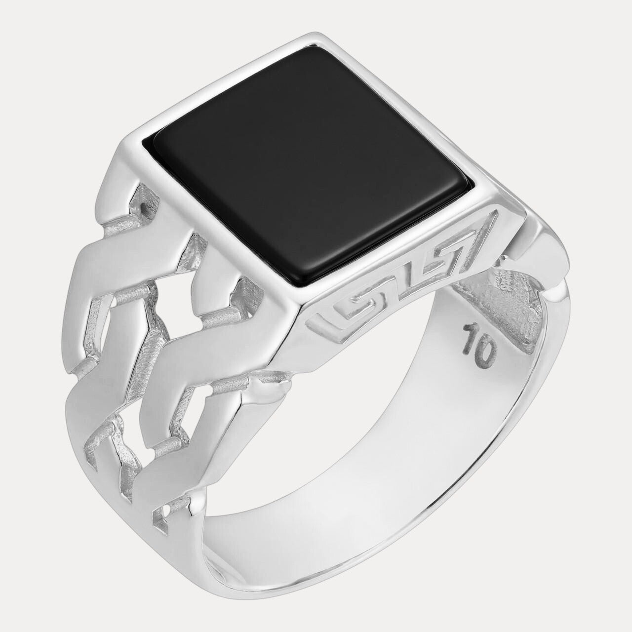 925 Sterling Silver Rectangular Black Onyx Stone Ring