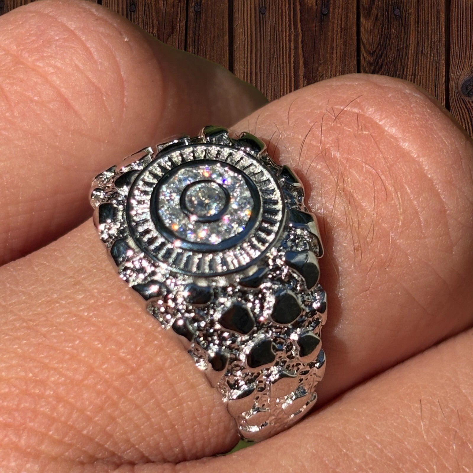 925 Sterling Silver Nugget Ring With Moissanite