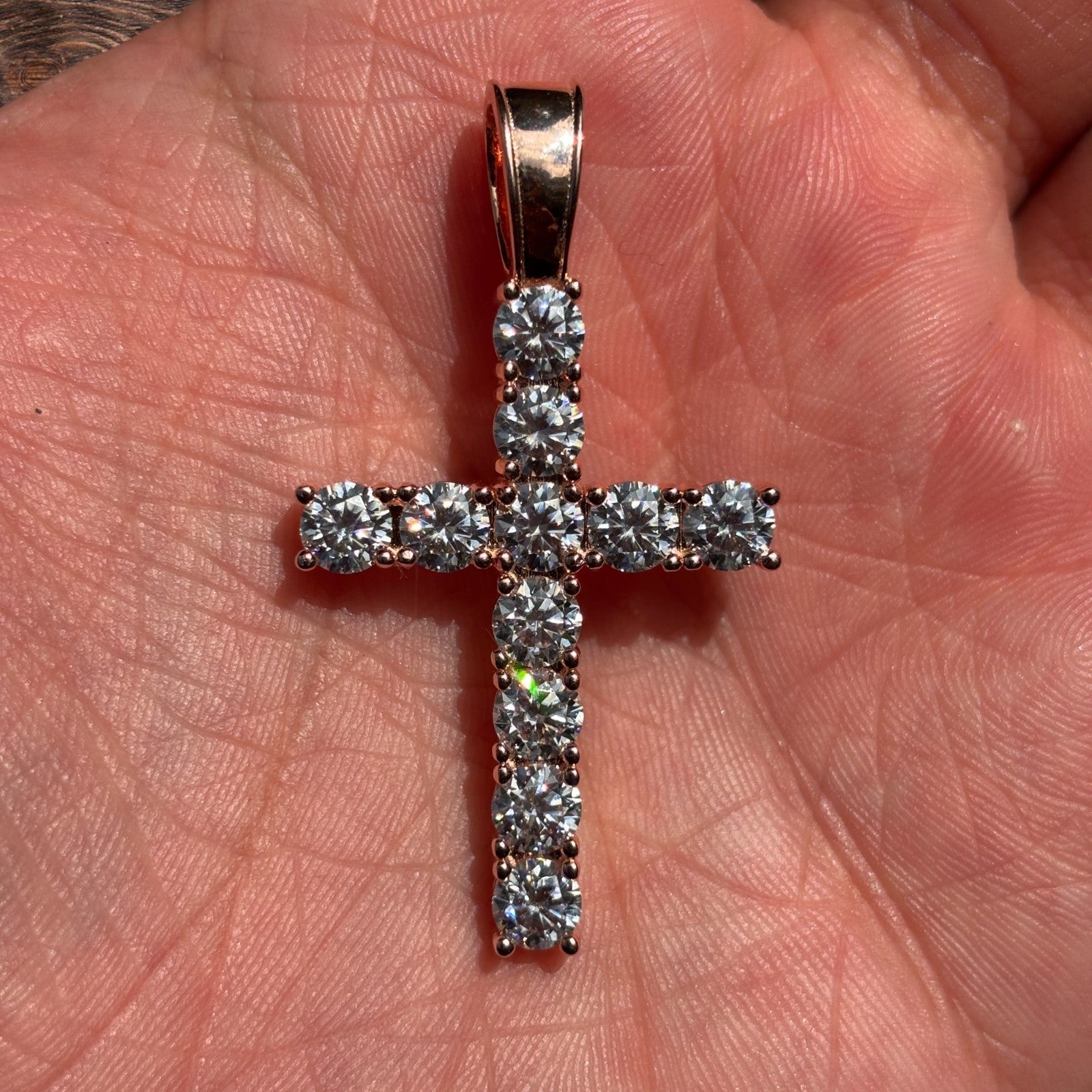 925 Sterling Silver Small Tennis Cross Pendant With Moissanite - Large
