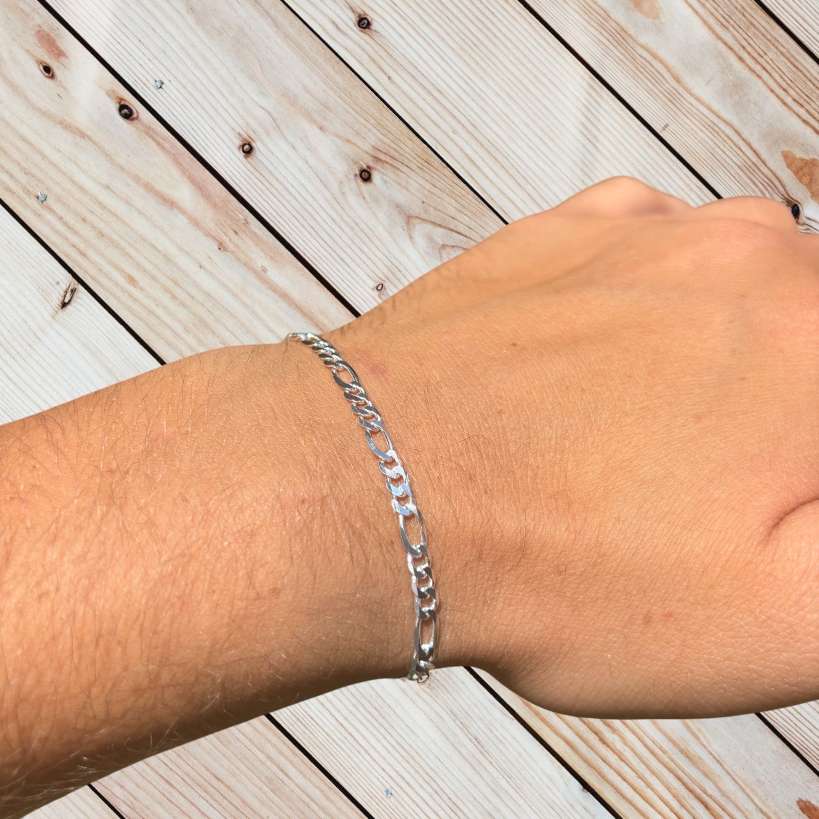 925 Sterling Silver 3.5mm Figaro Bracelet