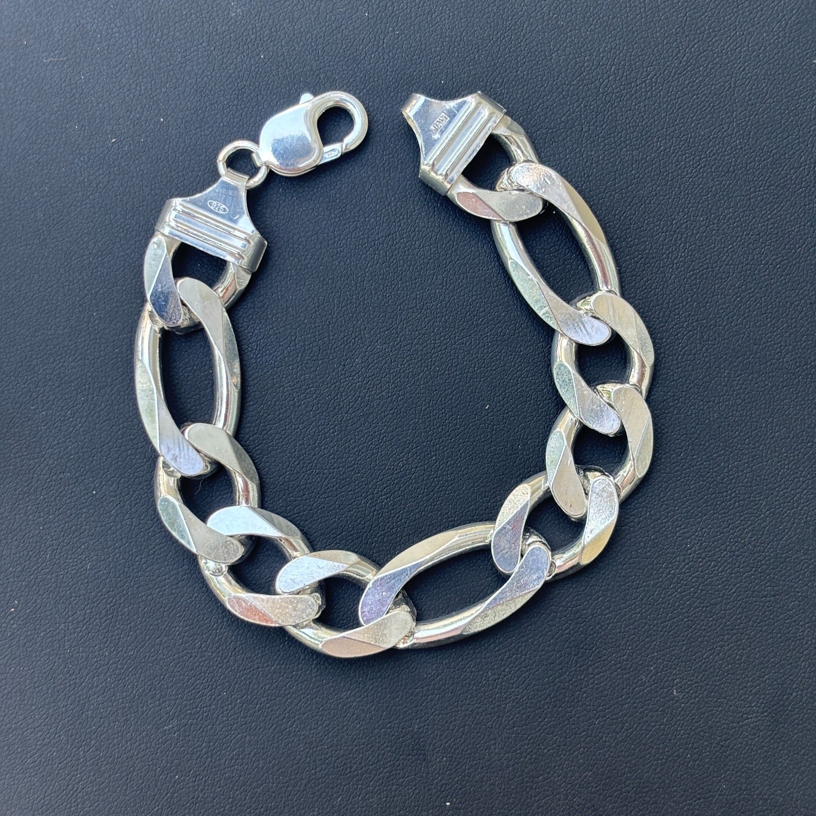 Bracelet Figaro en argent sterling 925 de 15 mm