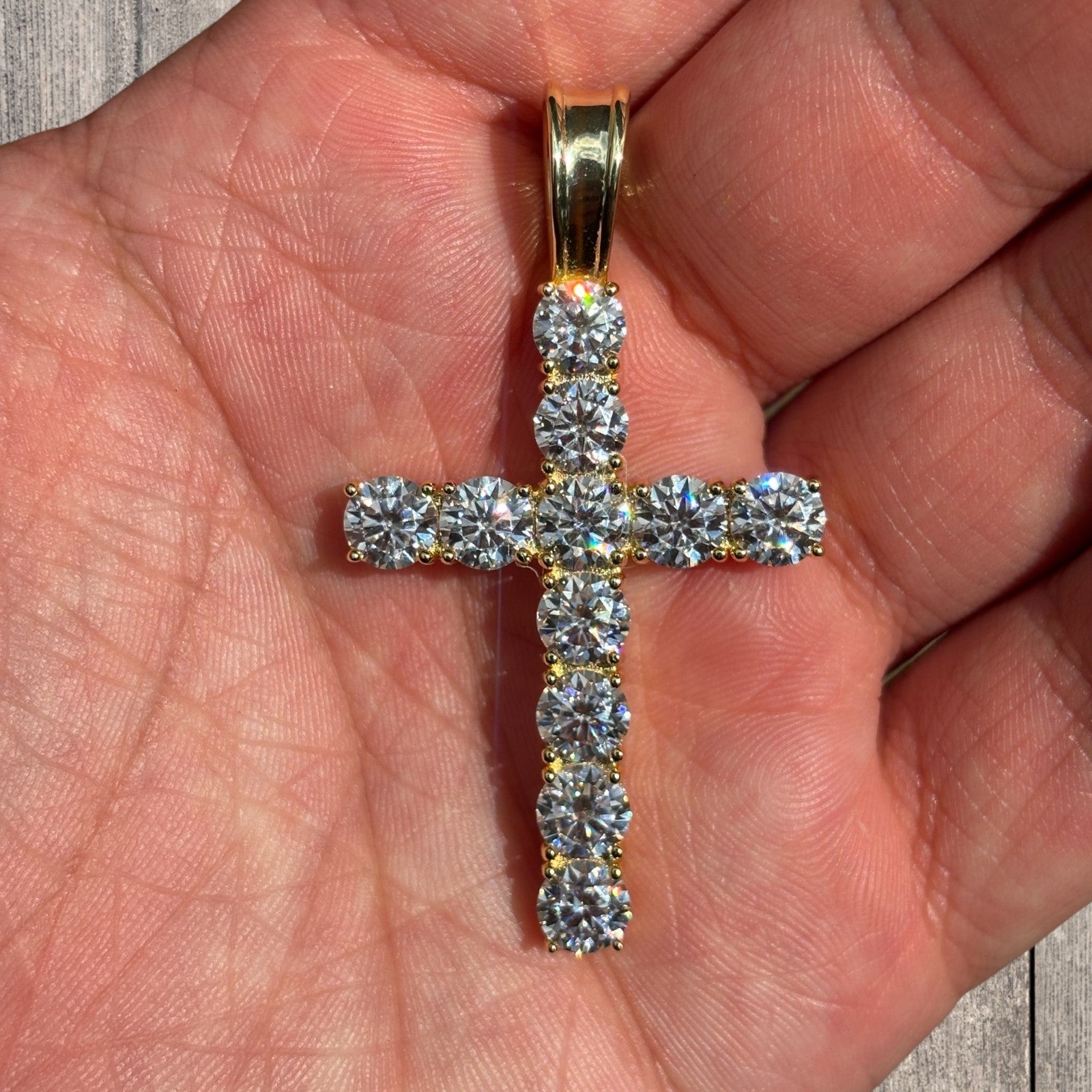 925 Sterling Silver Small Tennis Cross Pendant With Moissanite - X-Large
