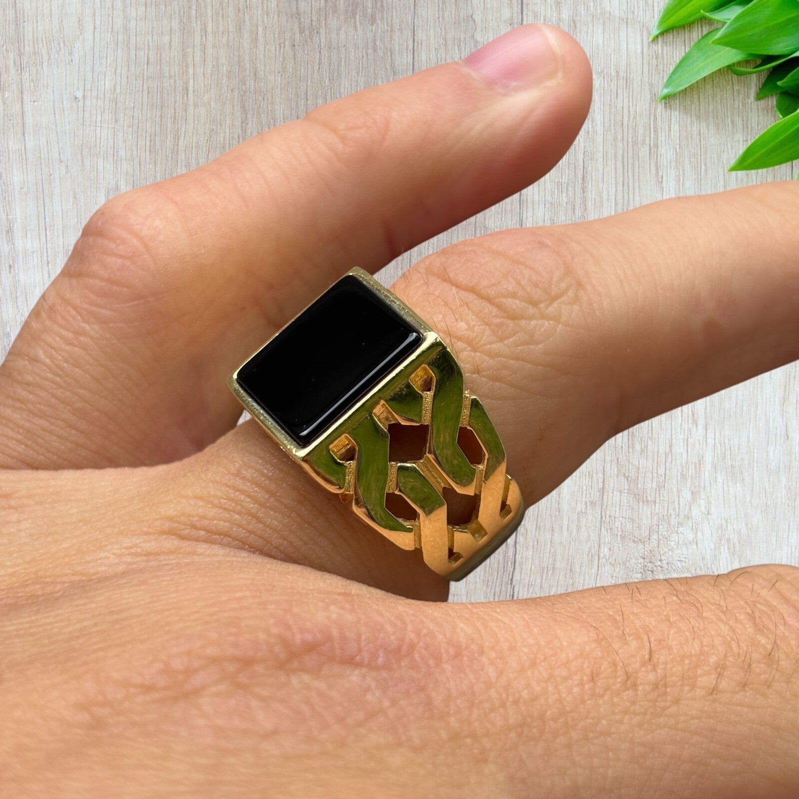 925 Sterling Silver Rectangular Black Onyx Stone Ring