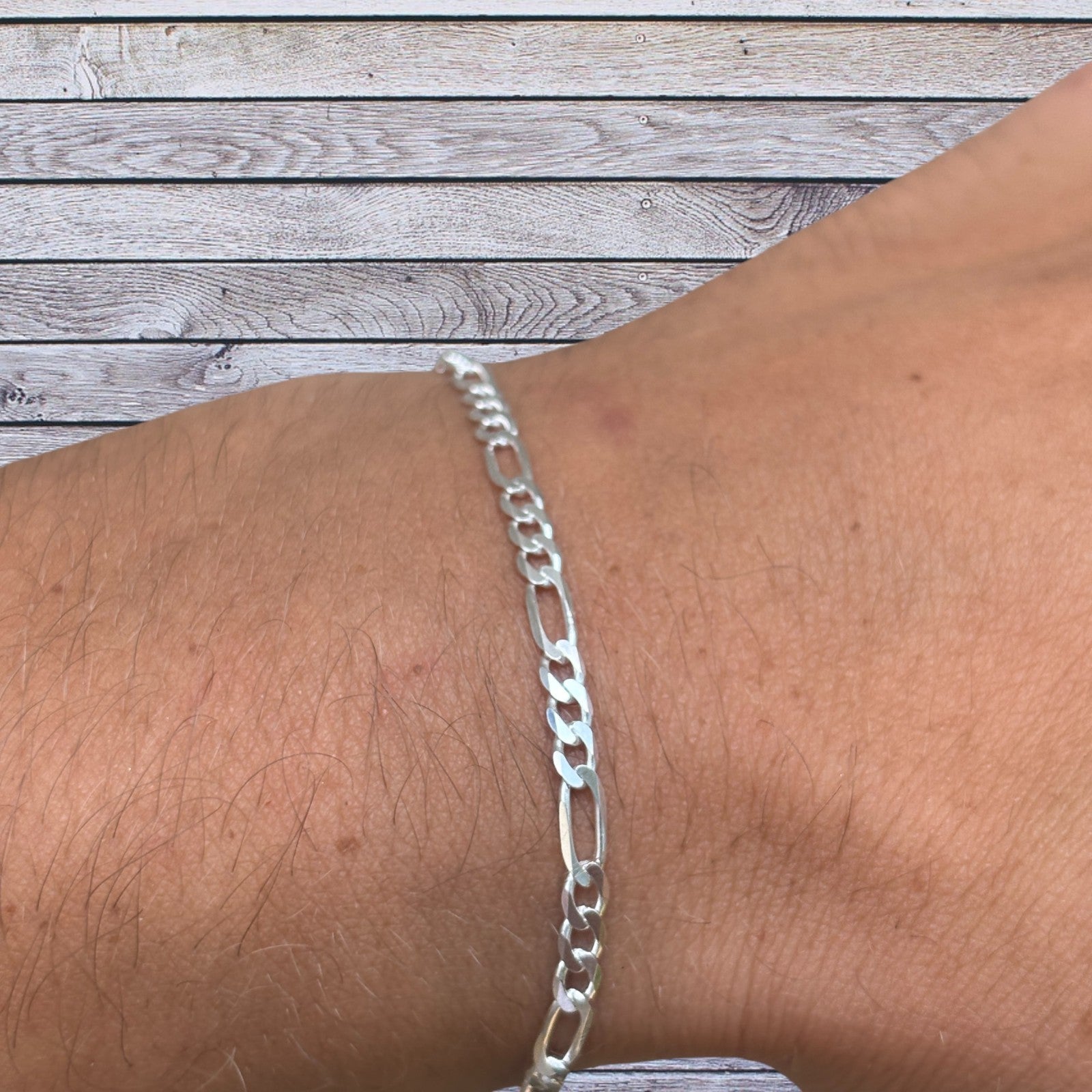 925 Sterling Silver 3mm Figaro Bracelet