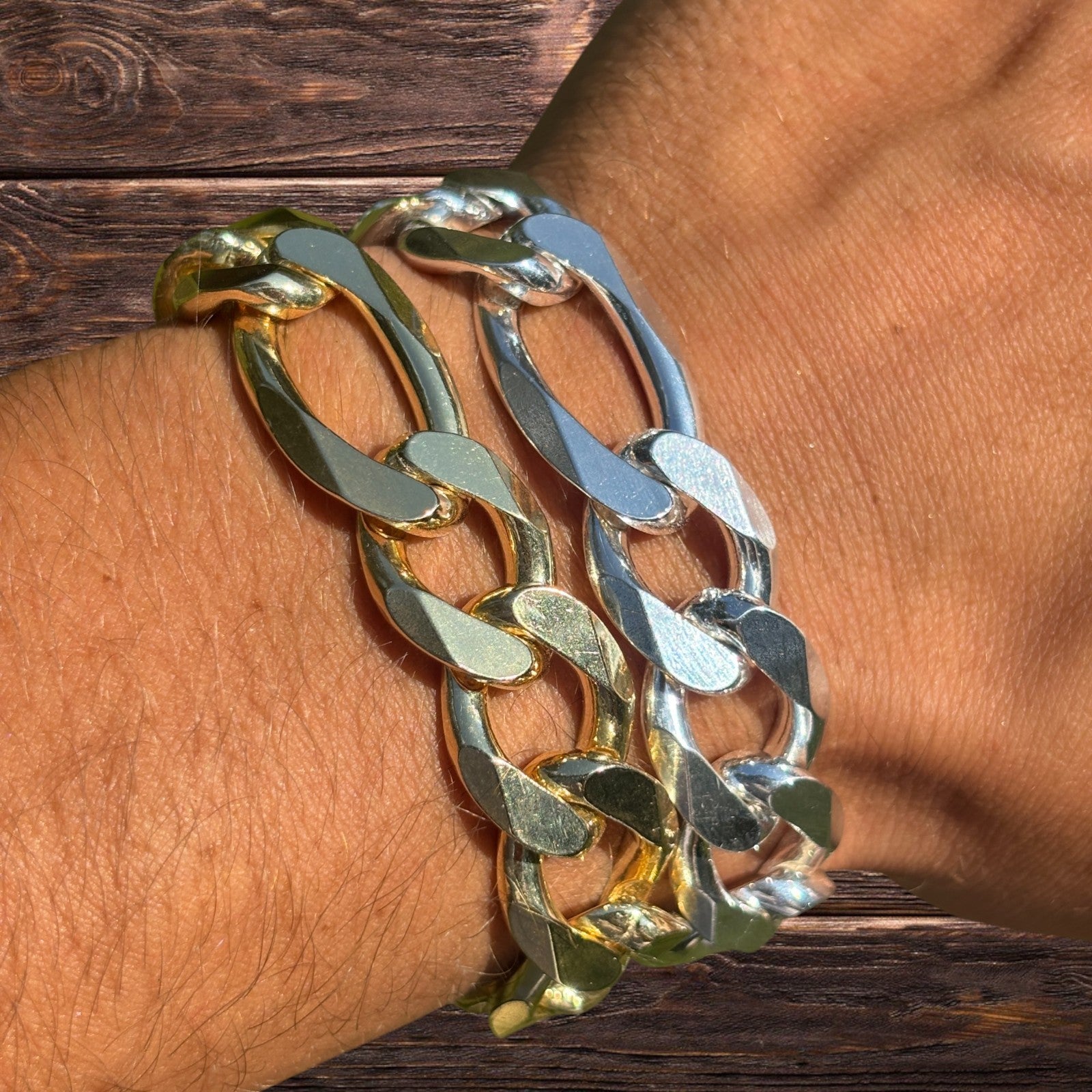 Bracelet Figaro en argent sterling 925 de 15 mm