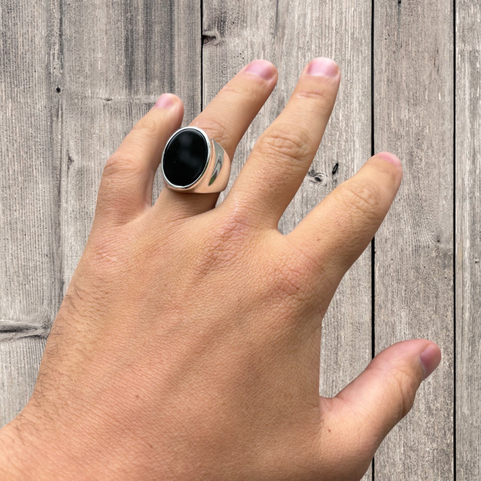 925 Sterling Silver Oval Black Onyx Ring