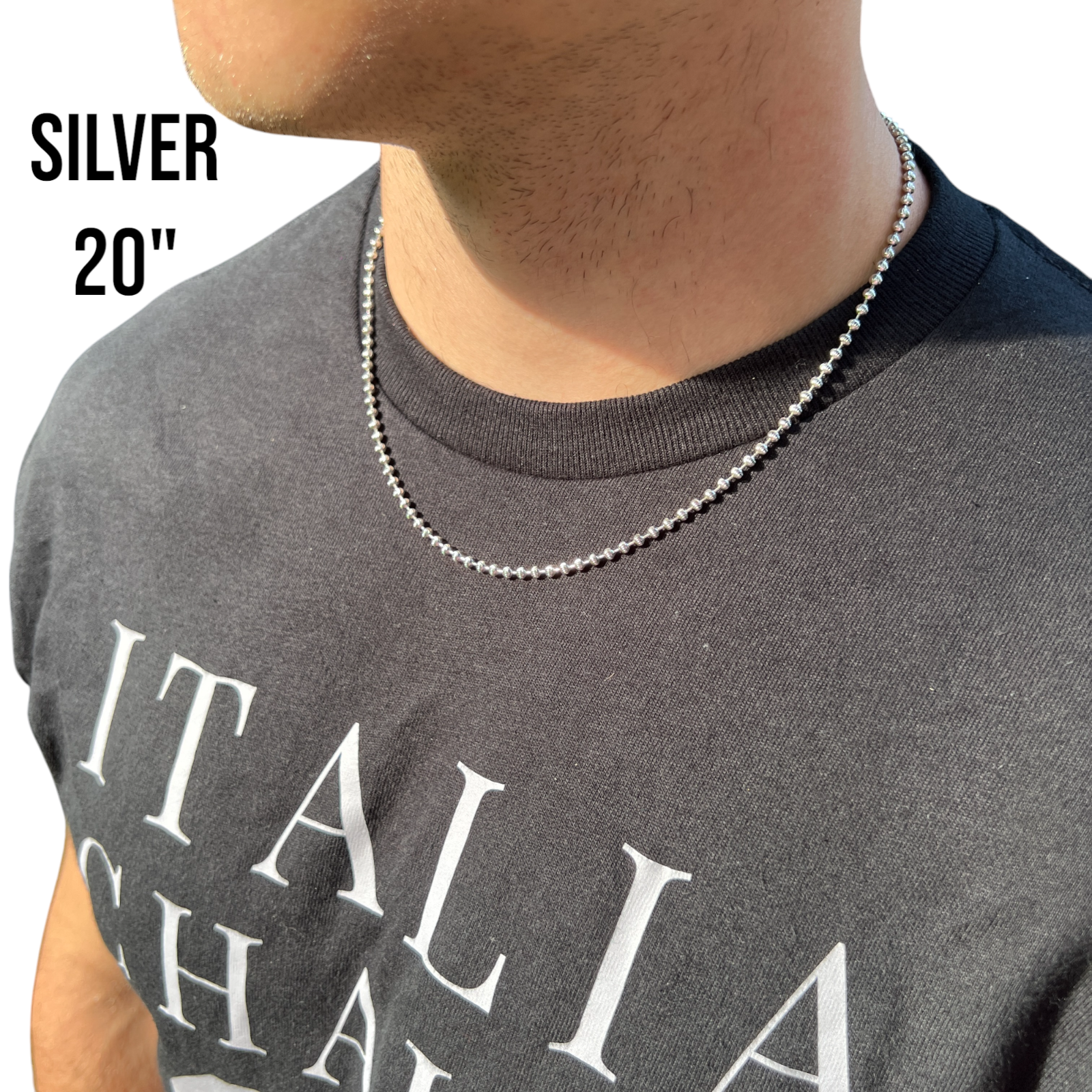 Collar de cadena de cuentas de 3 mm de plata de ley 925