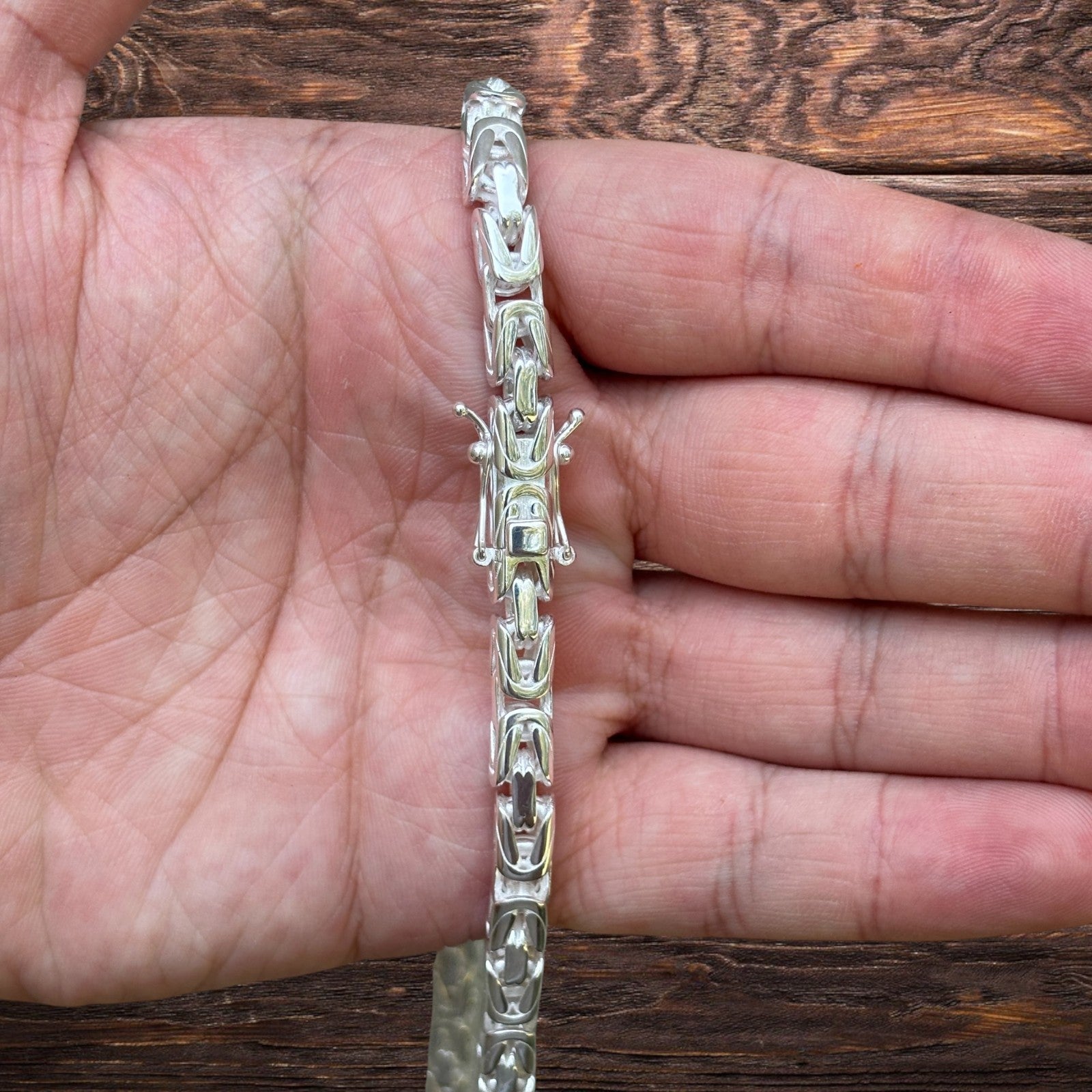 925 Sterling Silver 6mm Byzantine W. Box Clasp Chain Necklace