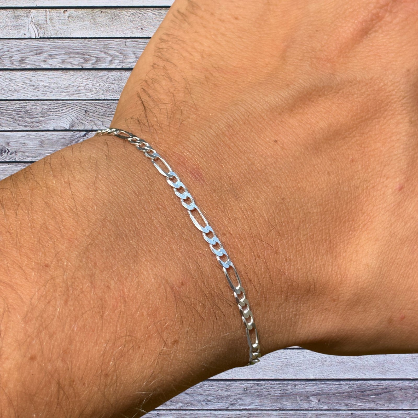 925 Sterling Silver 3mm Figaro Bracelet