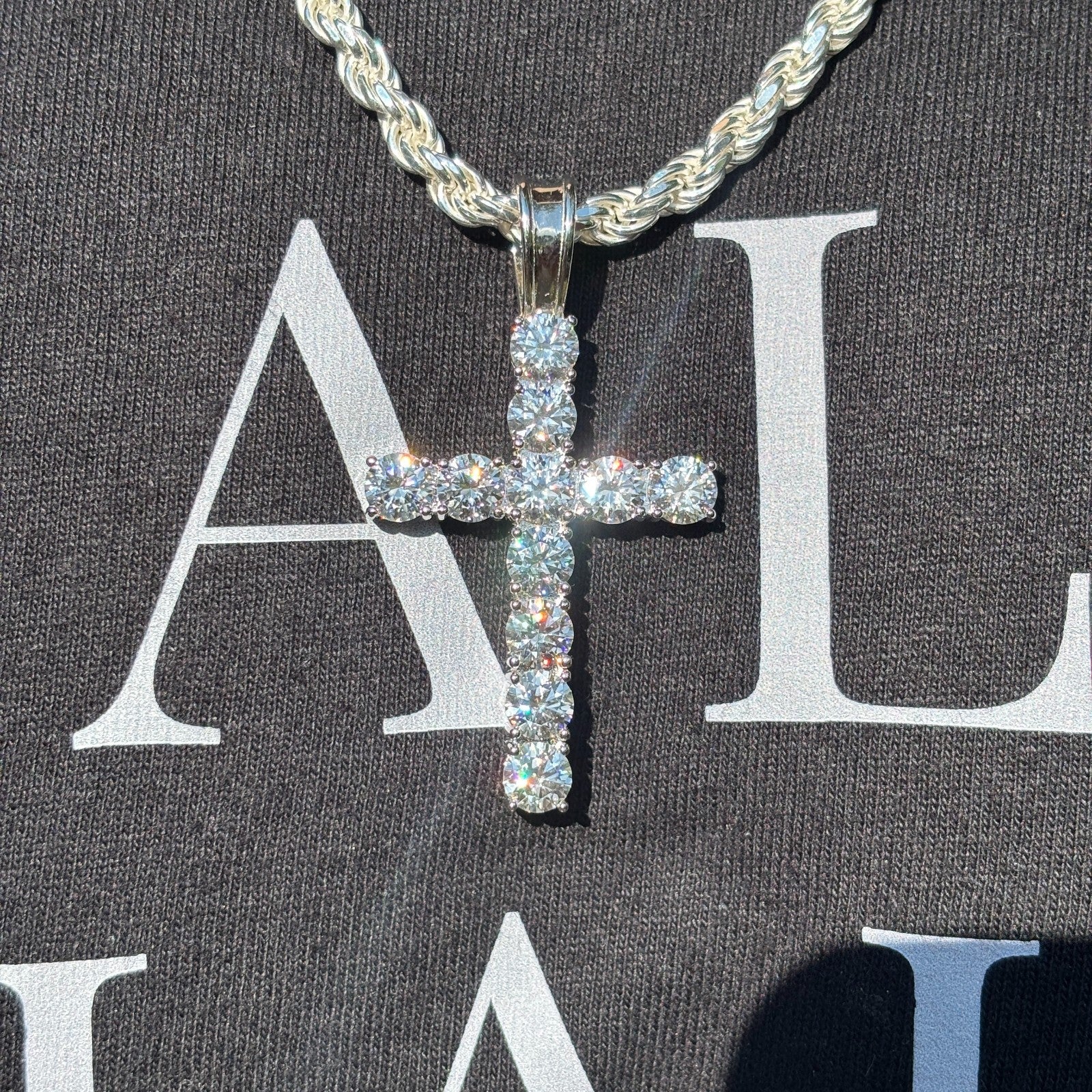 925 Sterling Silver Small Tennis Cross Pendant With Moissanite - X-Large