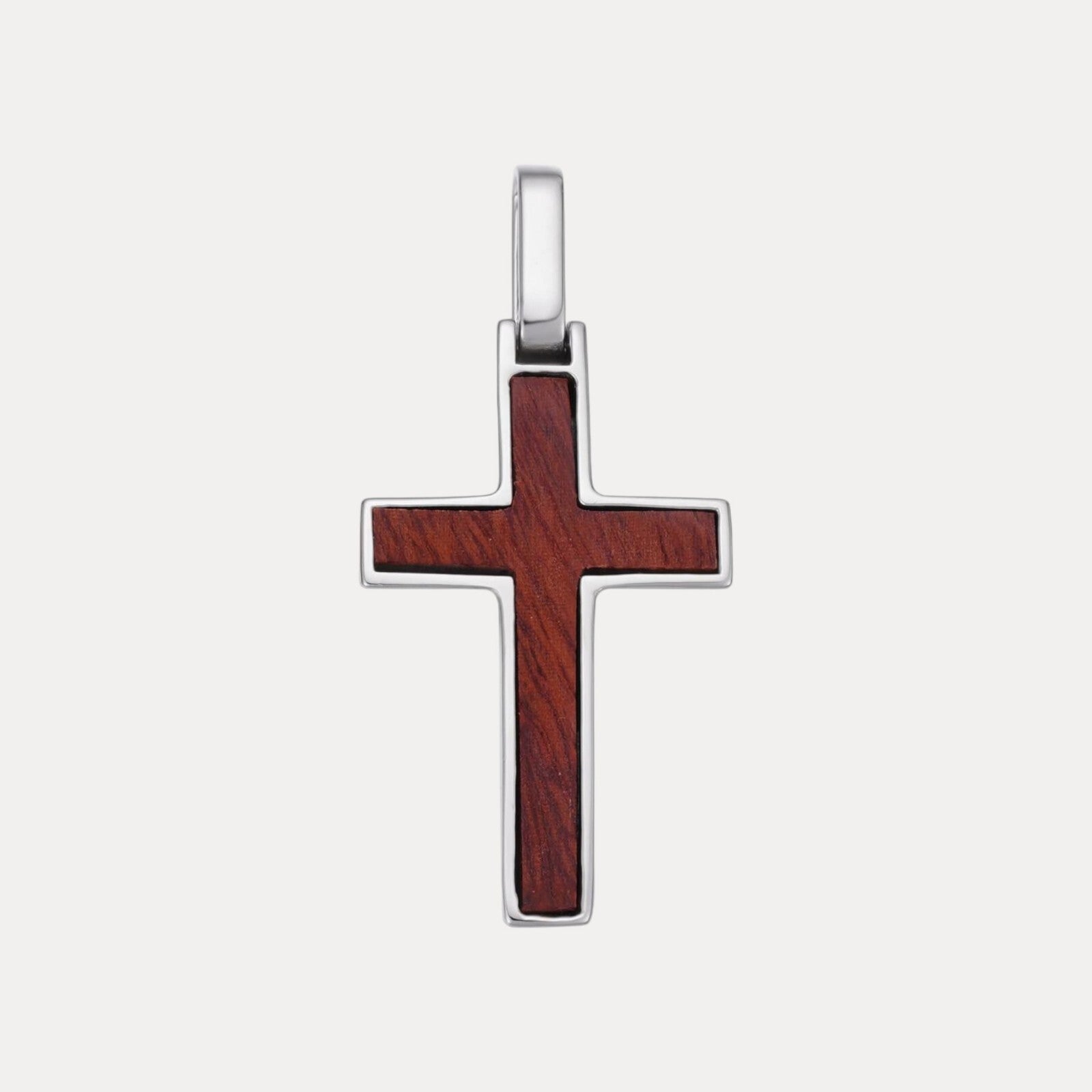 925 Sterling Silver Wooden Cross Pendant - Small