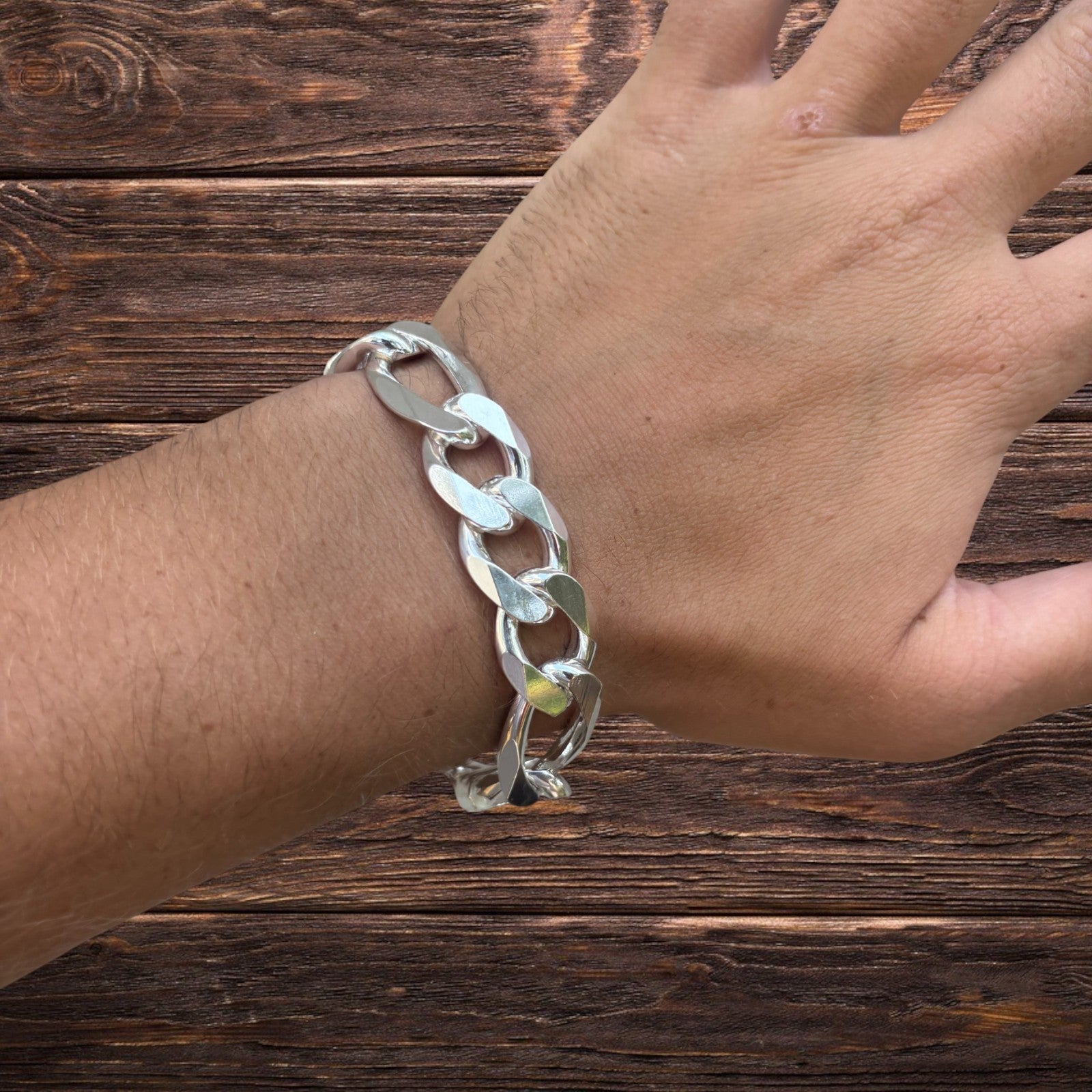 Bracelet Figaro en argent sterling 925 de 15 mm