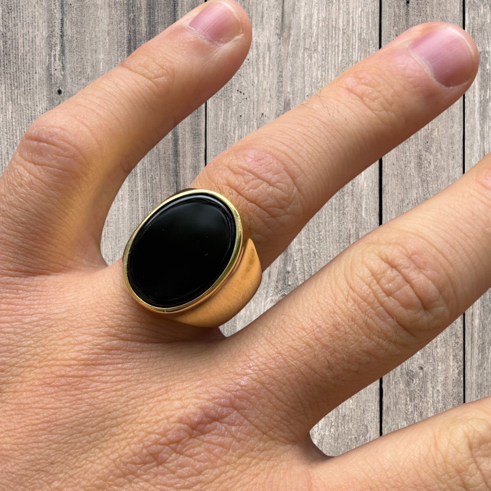 925 Sterling Silver Oval Black Onyx Ring