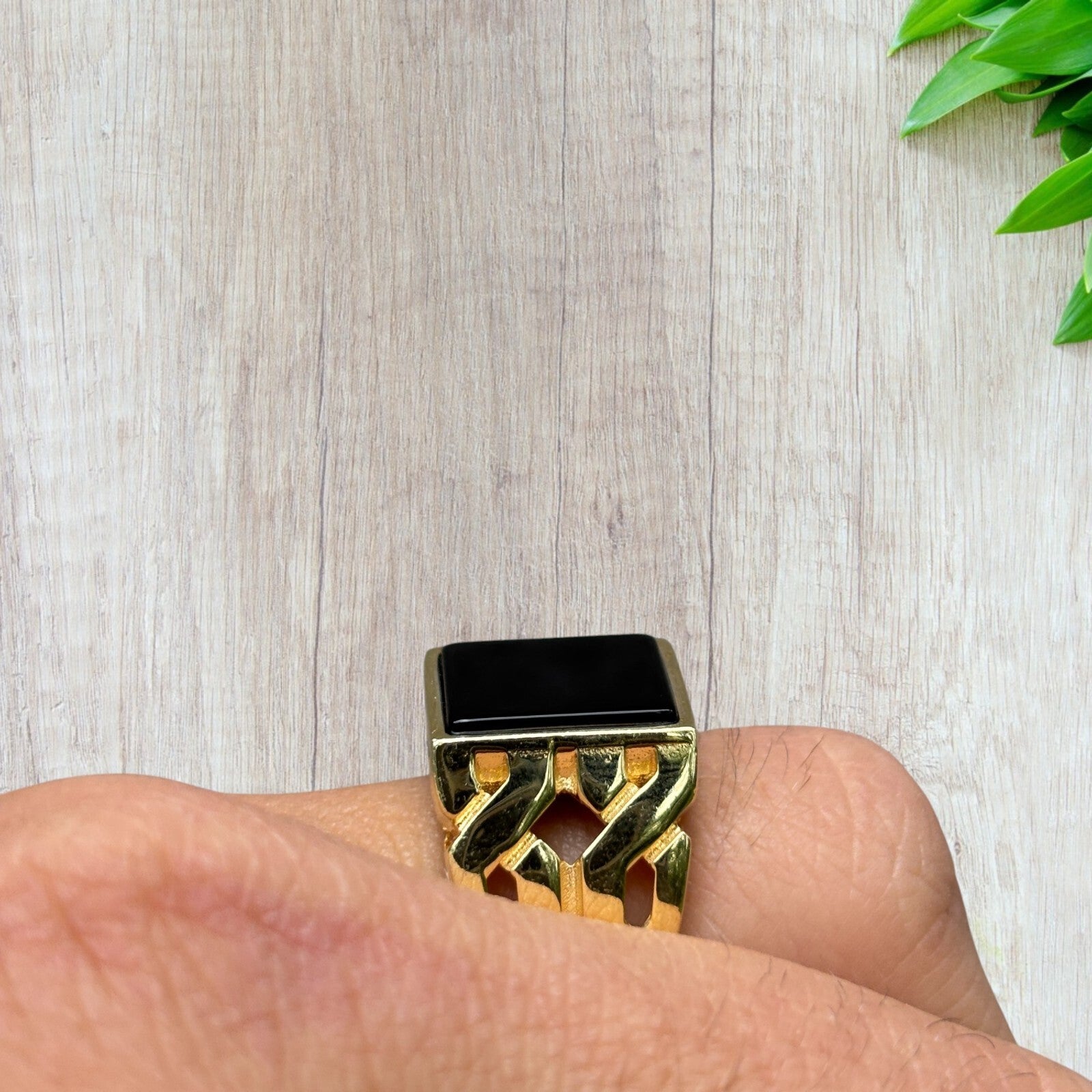 925 Sterling Silver Rectangular Black Onyx Stone Ring
