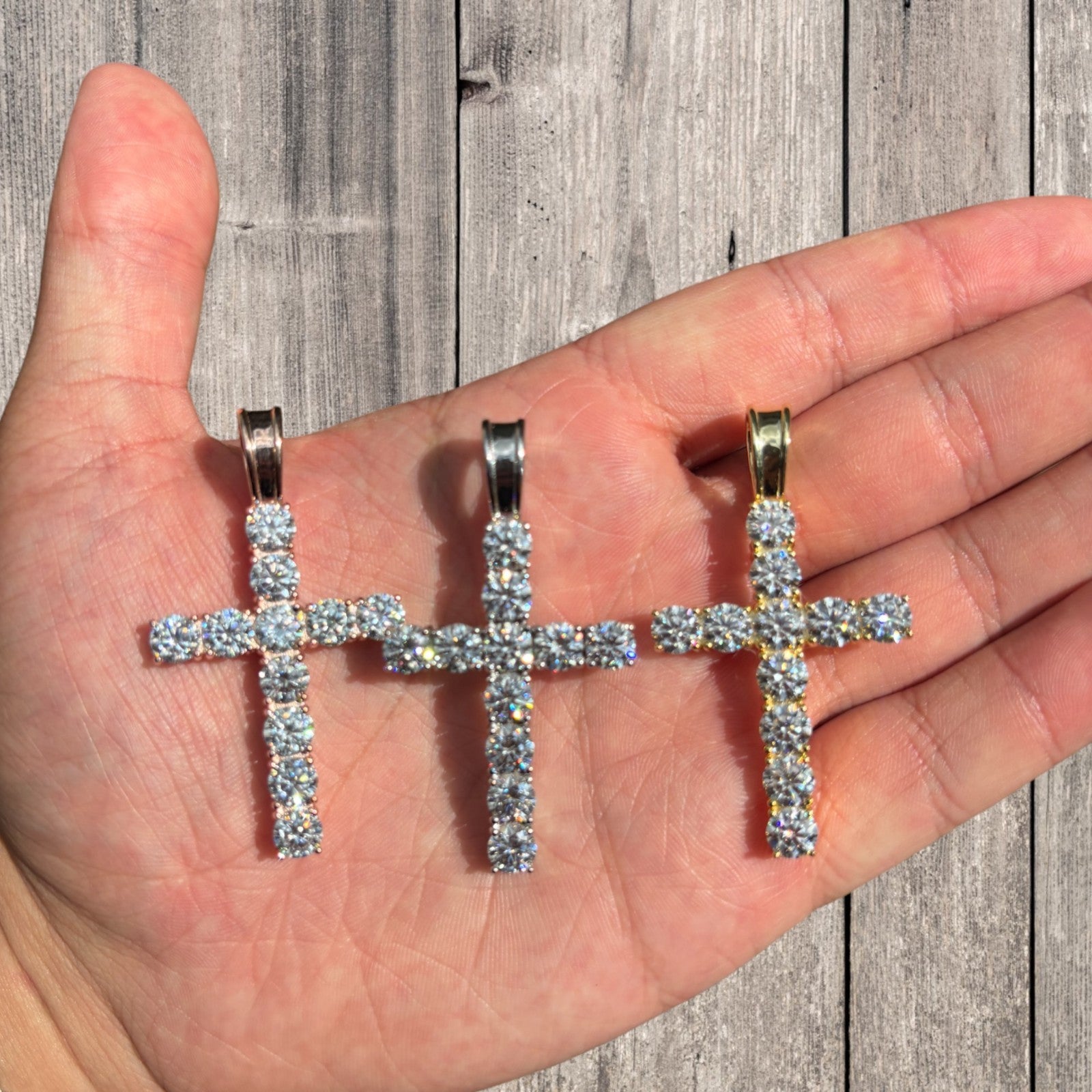 925 Sterling Silver Small Tennis Cross Pendant With Moissanite - X-Large