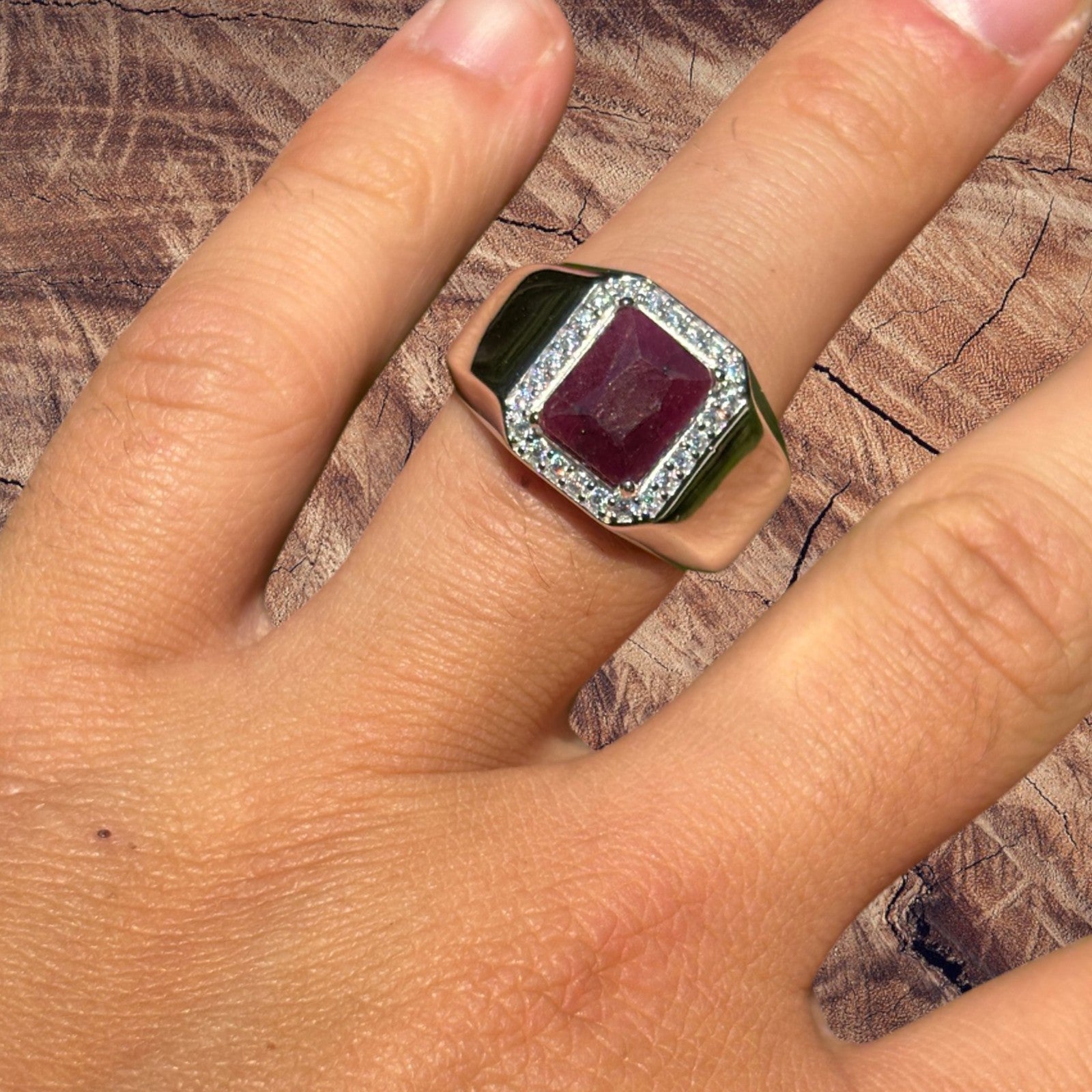 925 Sterling Silver Red Ruby Stone Ring With Moissanite