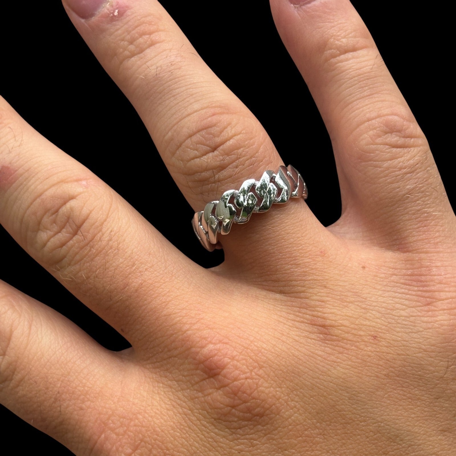 925 Sterling Silver Prong Cuban Ring