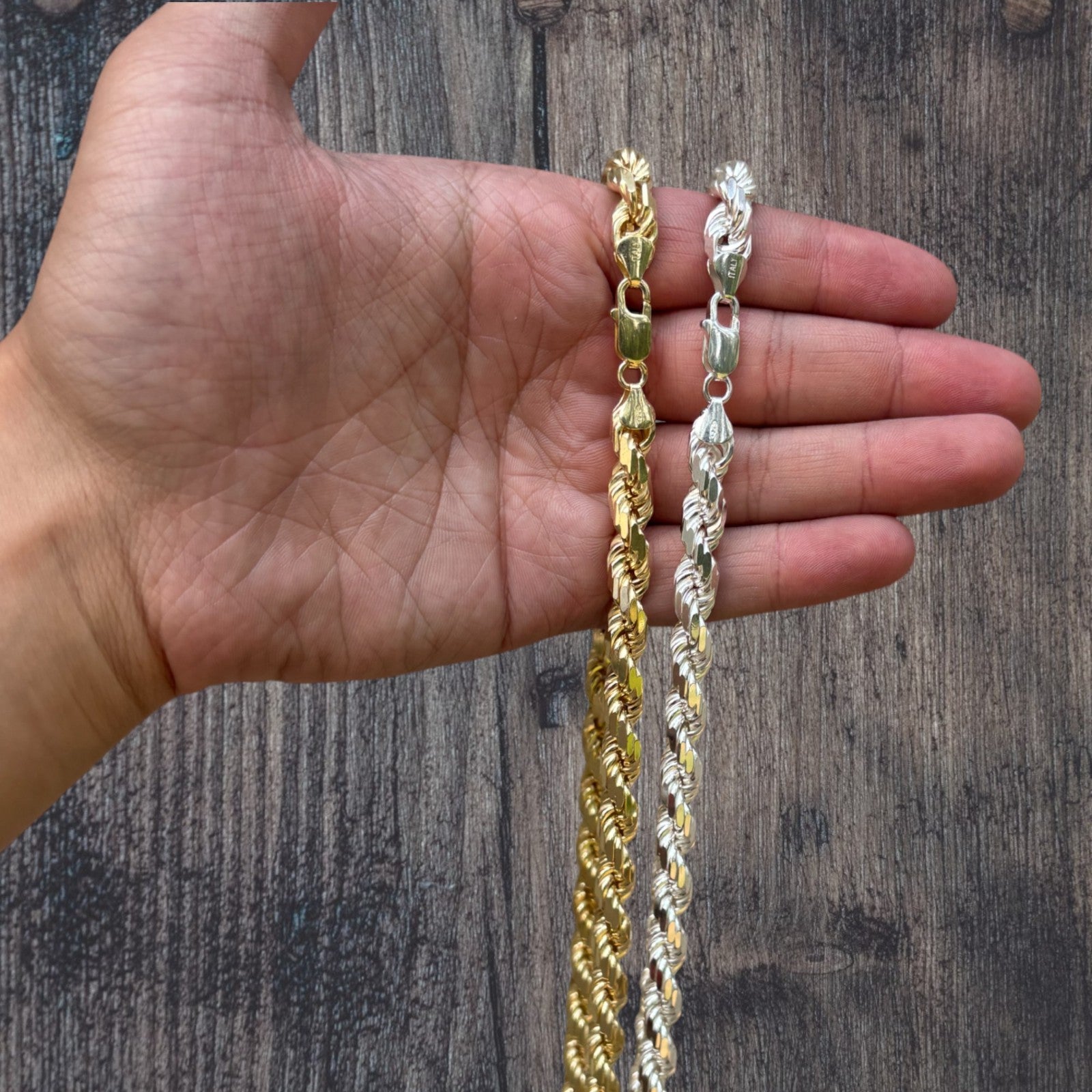Collier en argent sterling 925 avec chaîne en corde taillée en diamant de 8 mm