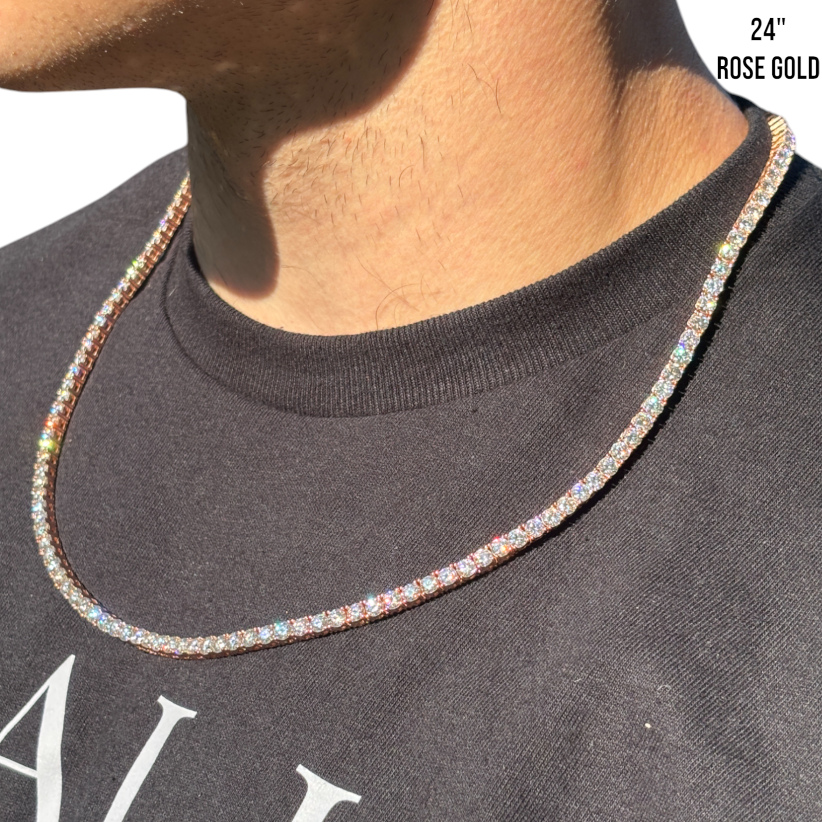 Collier chaîne tennis en argent sterling 925 de 4 mm avec zircone cubique ou moissanite