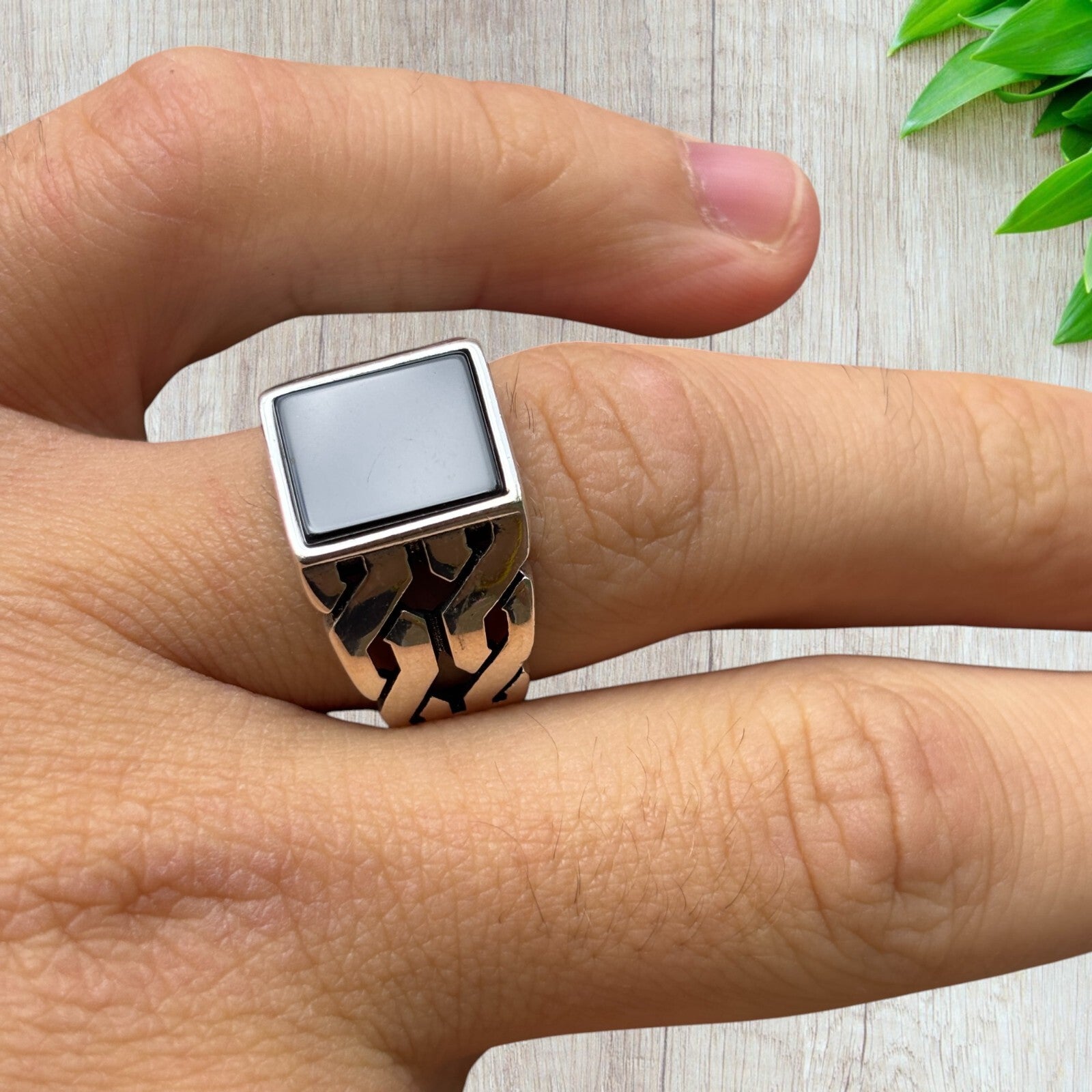 925 Sterling Silver Rectangular Black Onyx Stone Ring