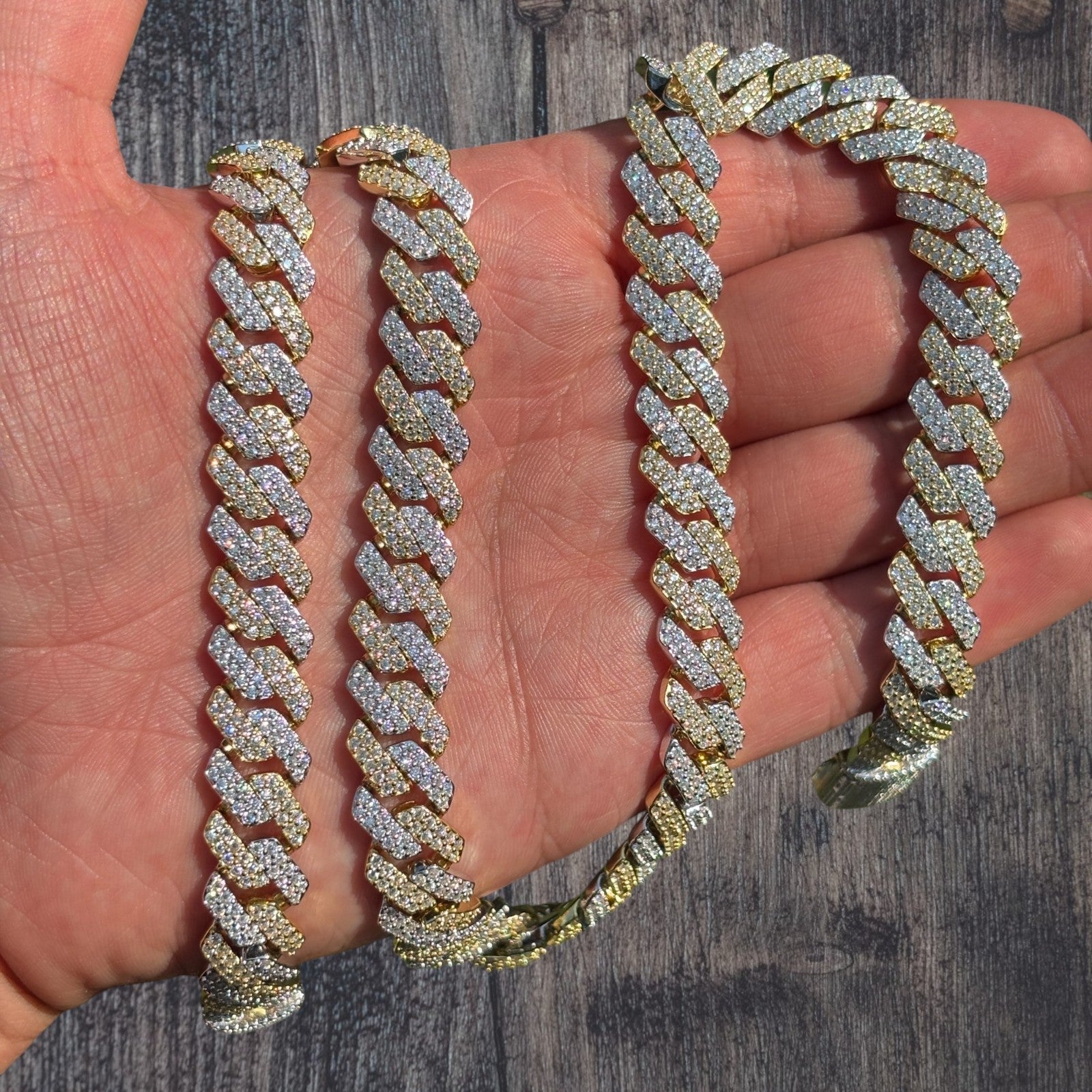 925 Sterling Silver 12mm Moissanite Miami Cuban Prong Chain Necklace