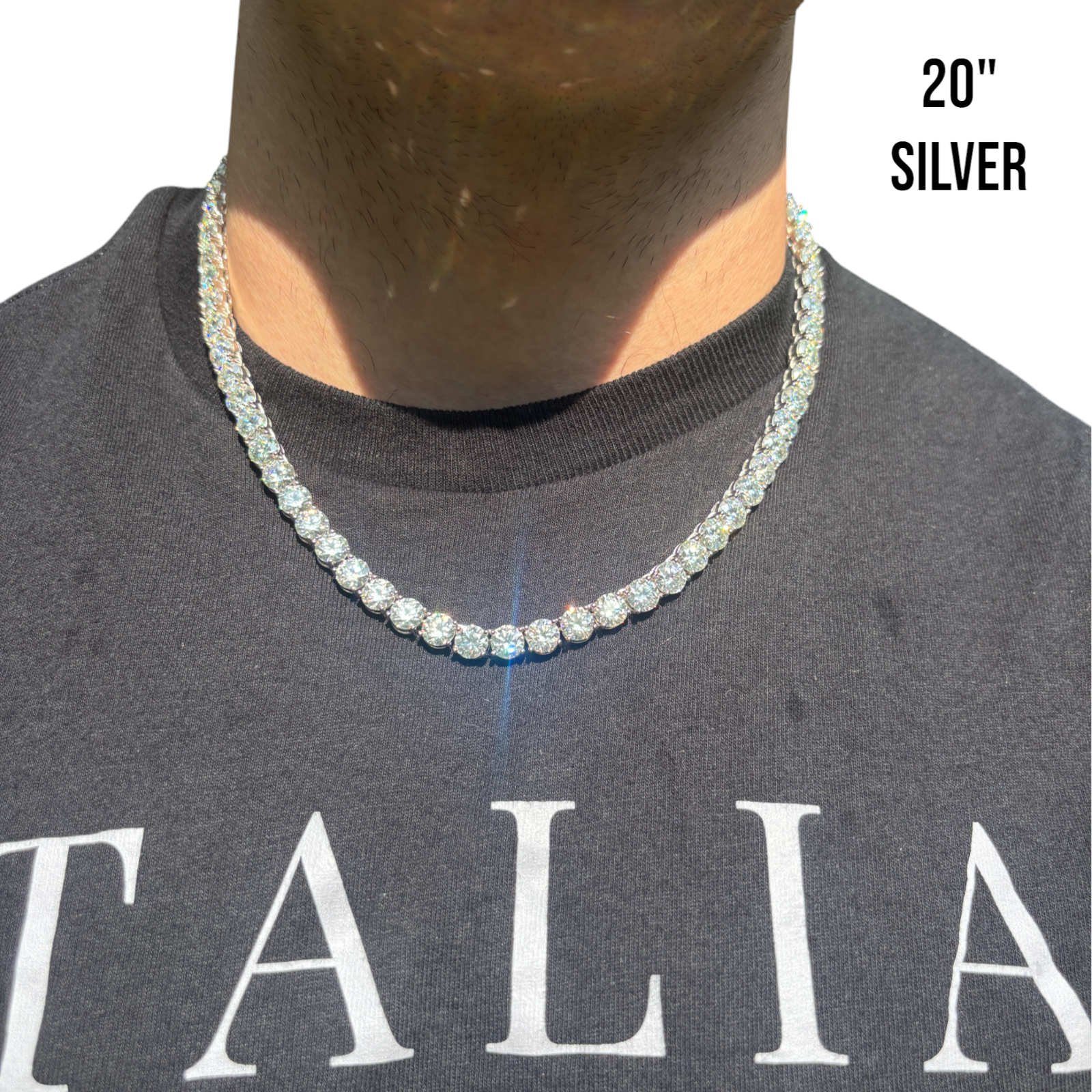 Collier chaîne tennis 7 mm en argent sterling 925 avec zircone cubique ou moissanite