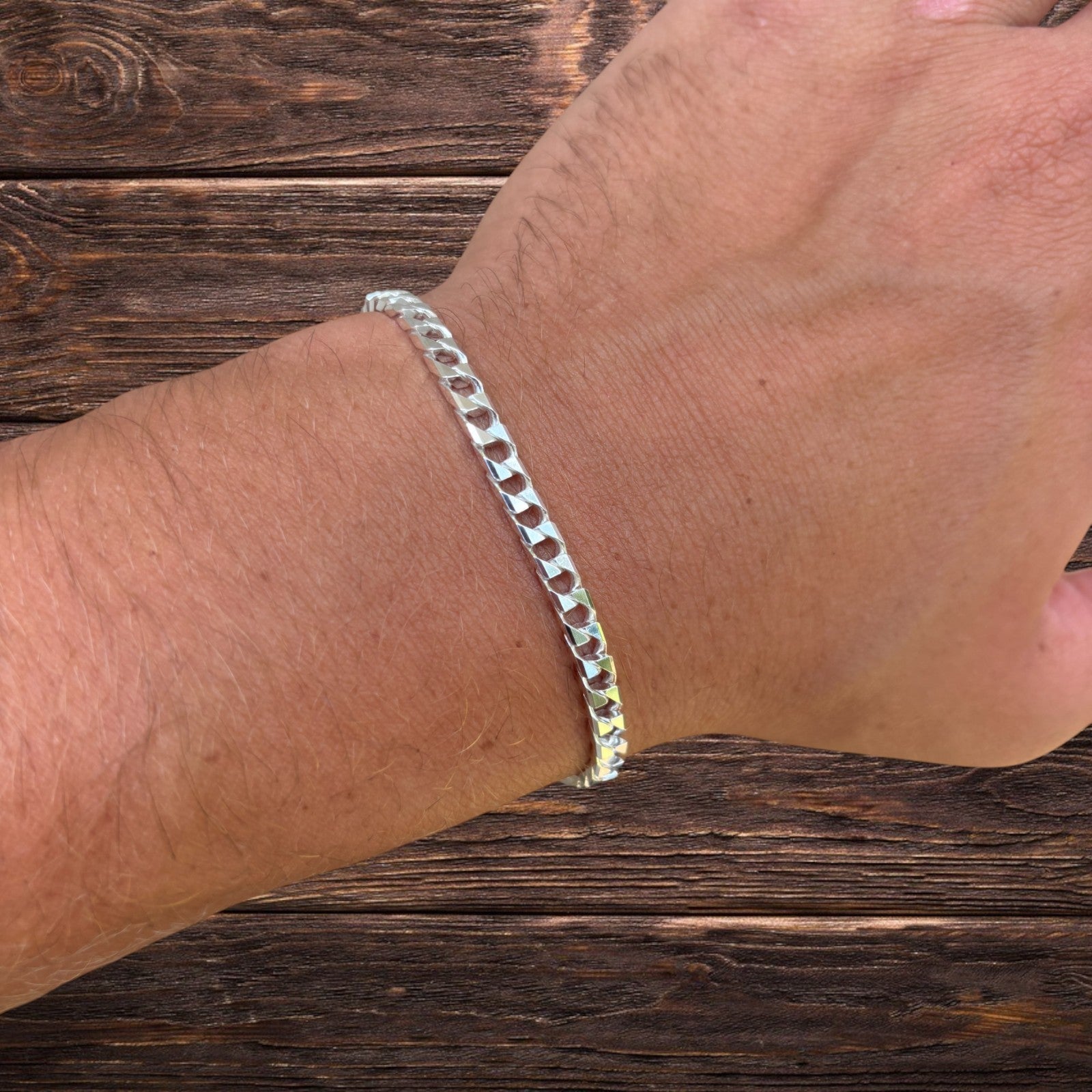 Bracelet gourmette carré en argent sterling 925 de 4 mm