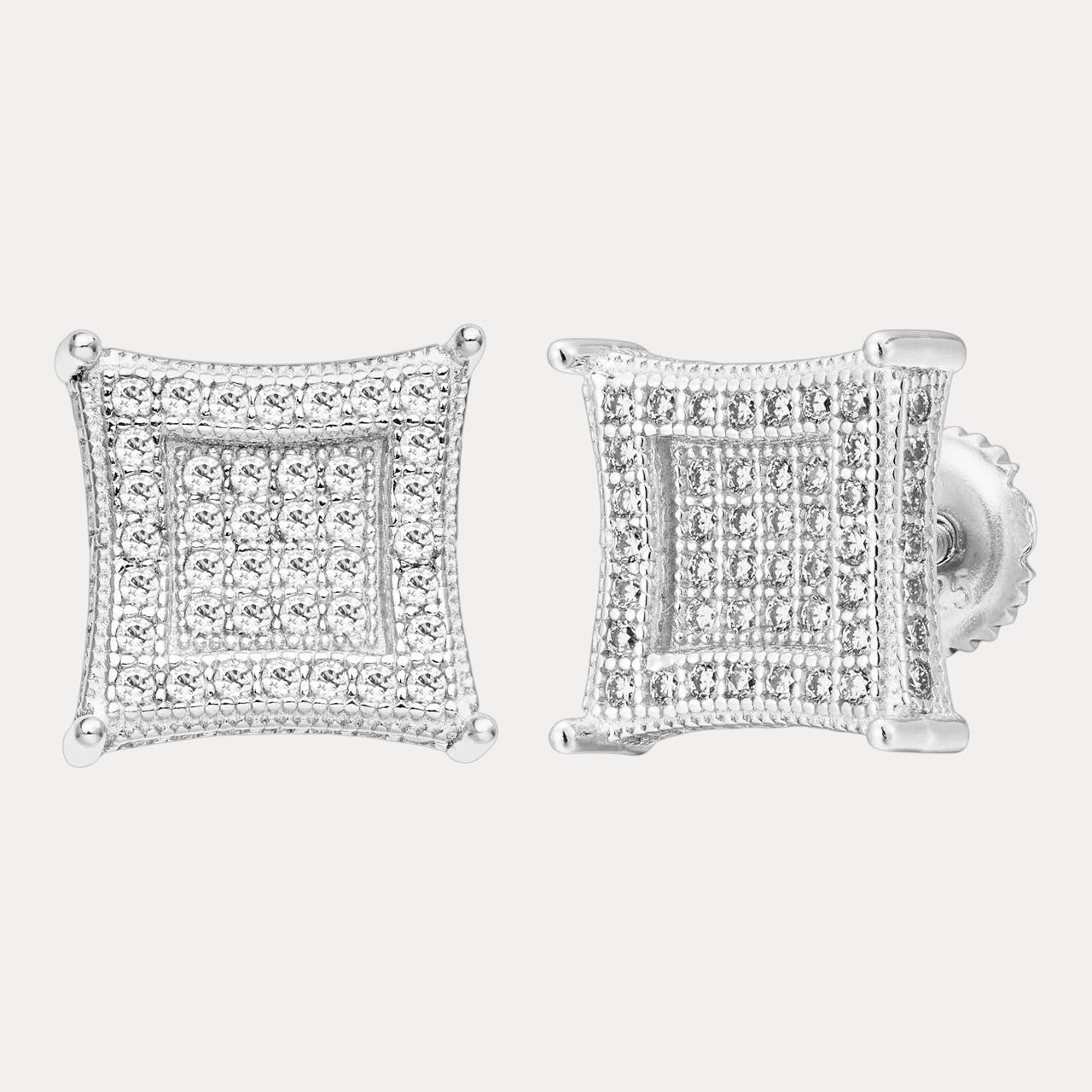 925 Sterling Silver 11mm Square Kite Moissanite or CZ Stud Earrings 2.8ct TW