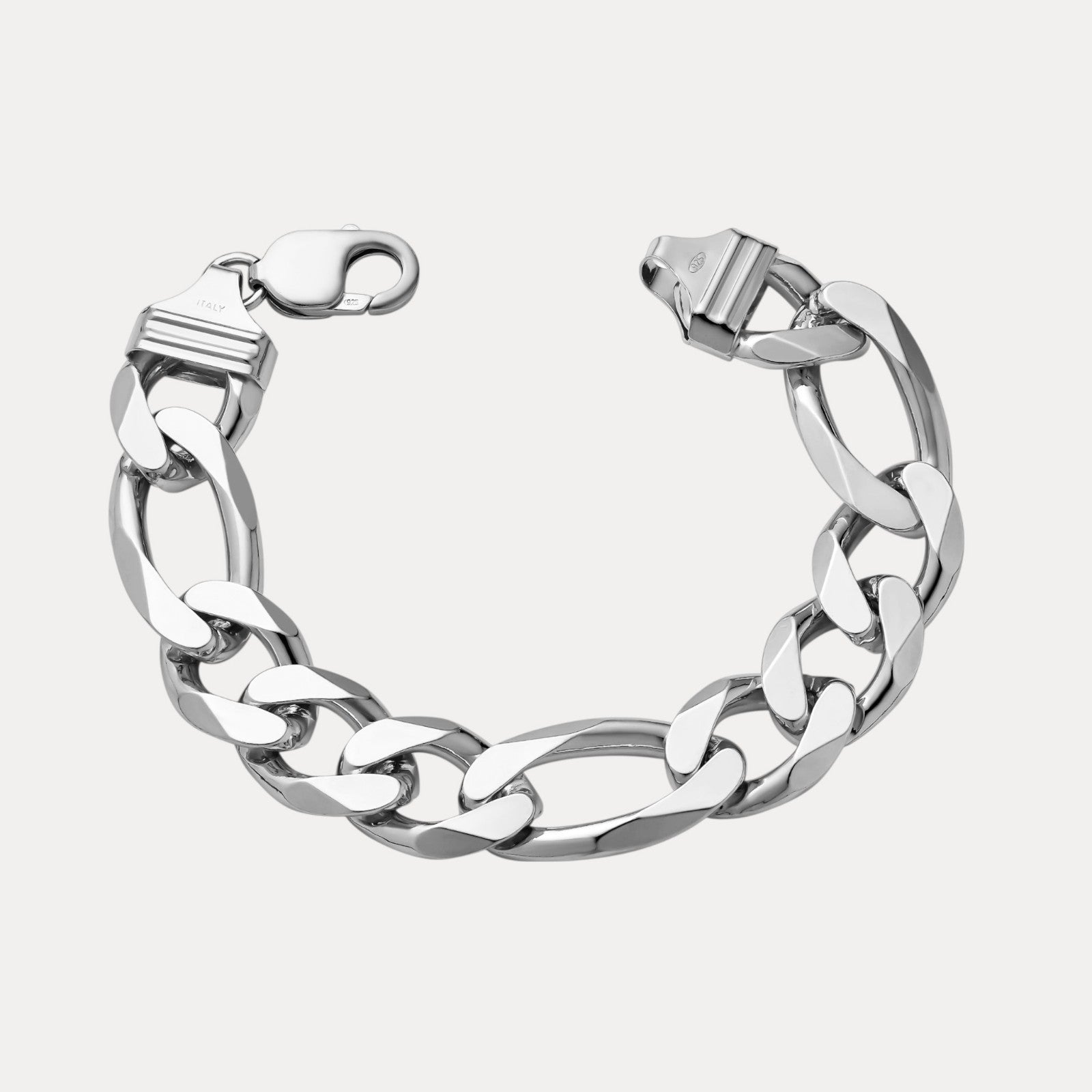 Bracelet Figaro en argent sterling 925 de 15 mm