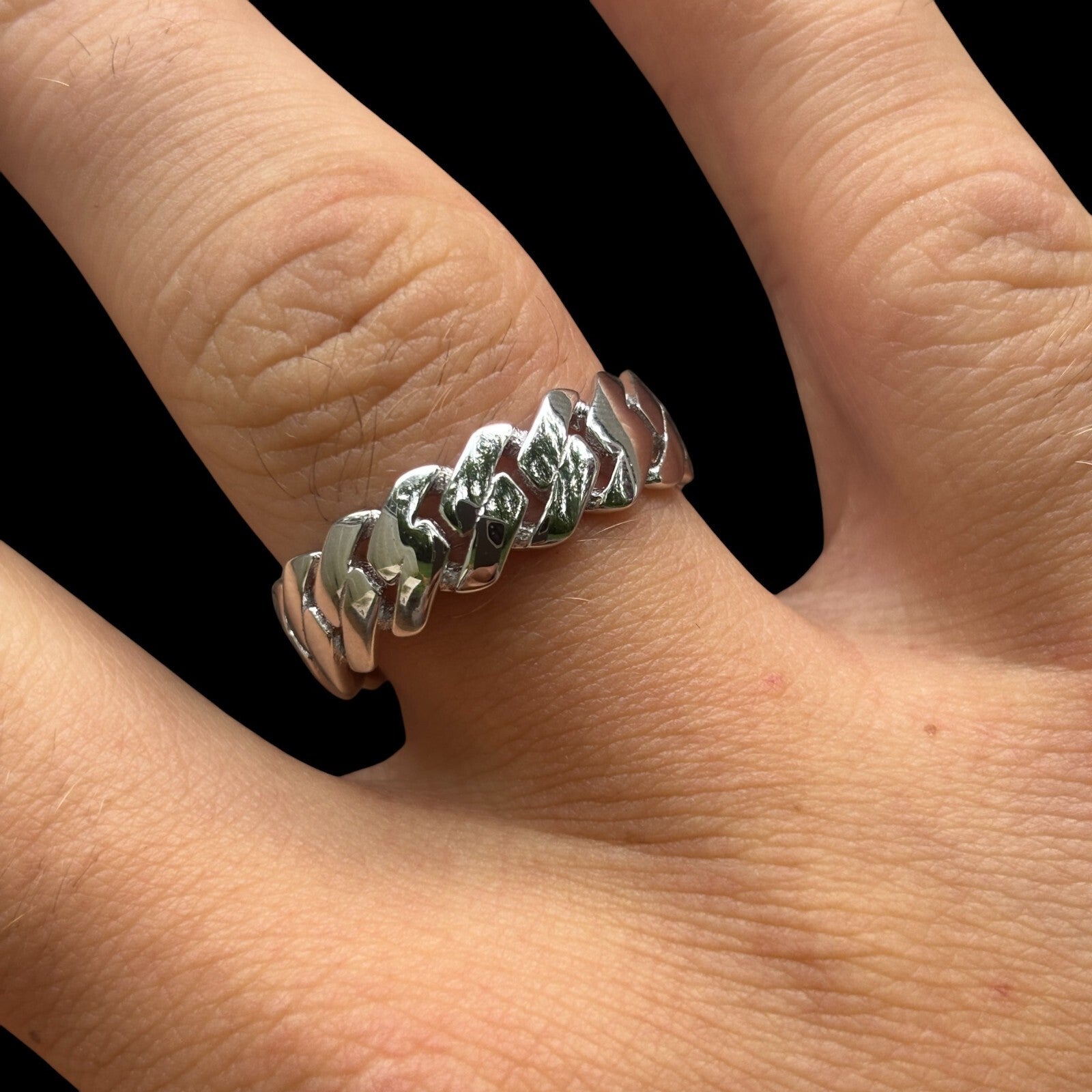 925 Sterling Silver Prong Cuban Ring