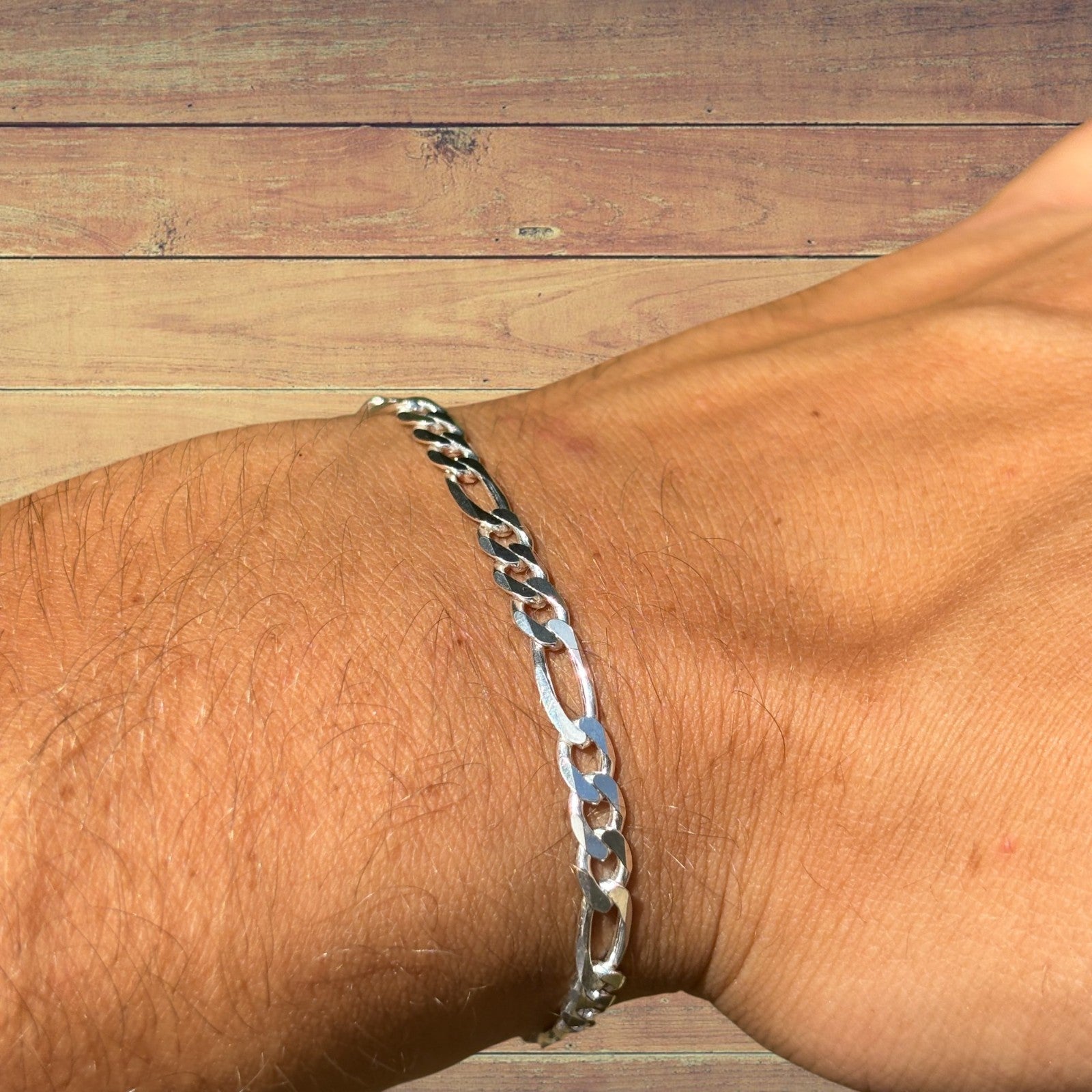 925 Sterling Silver 5mm Figaro Bracelet