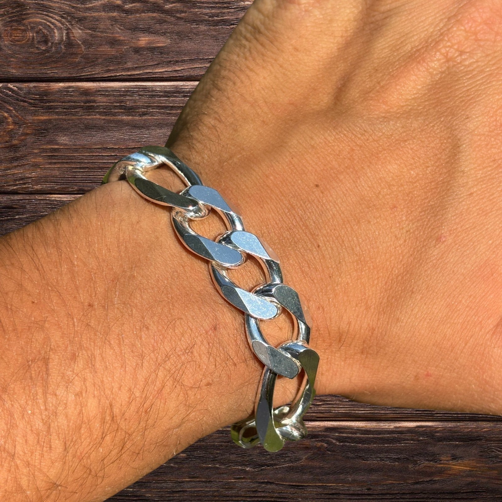 Bracelet Figaro en argent sterling 925 de 15 mm