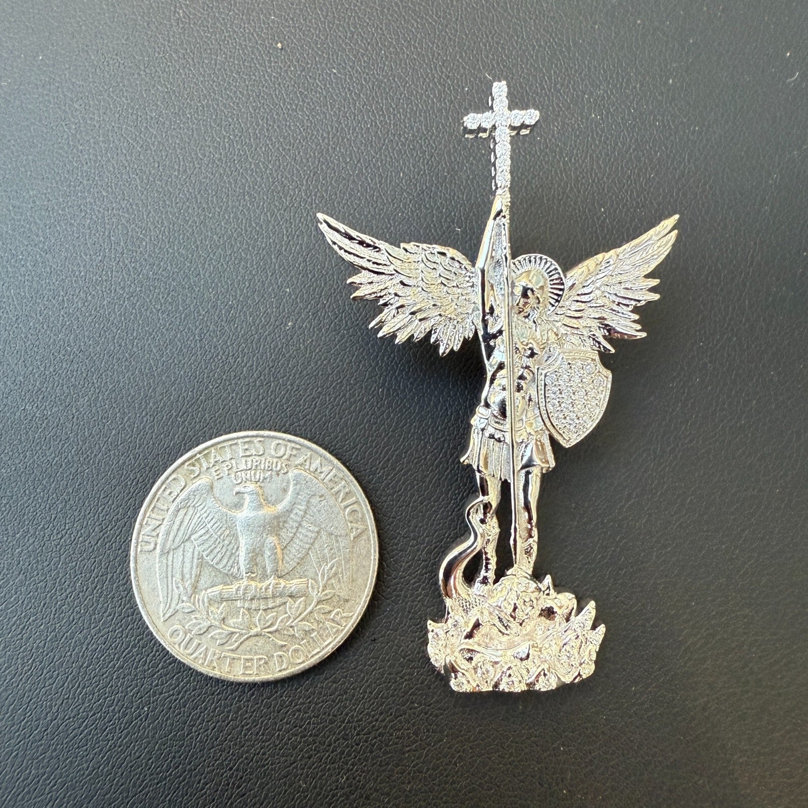 Pendentif Saint-Michel en argent sterling 925 avec moissanite - Moyen