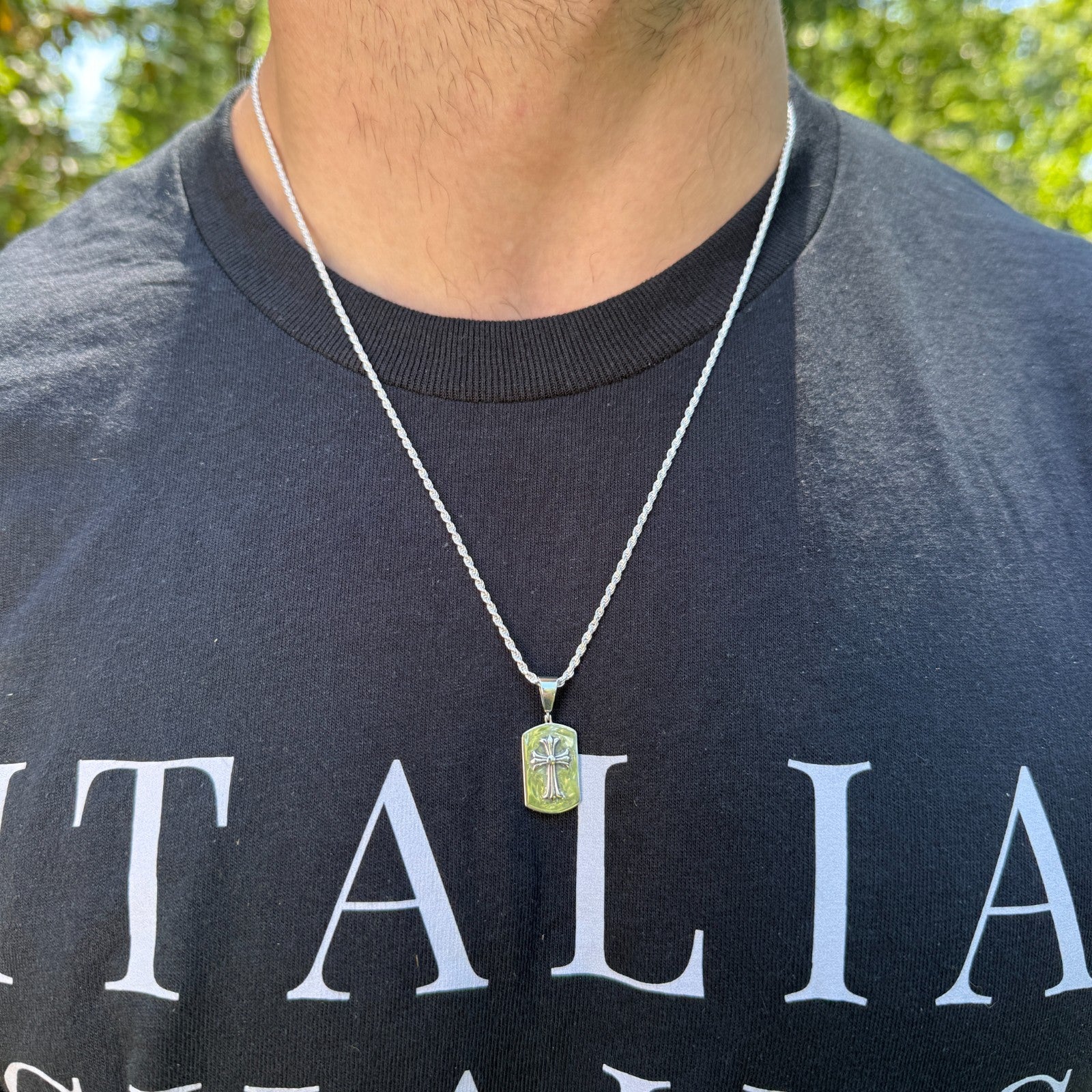 925 Sterling Silver Cross Hearts Dog Tag Pendant - Small