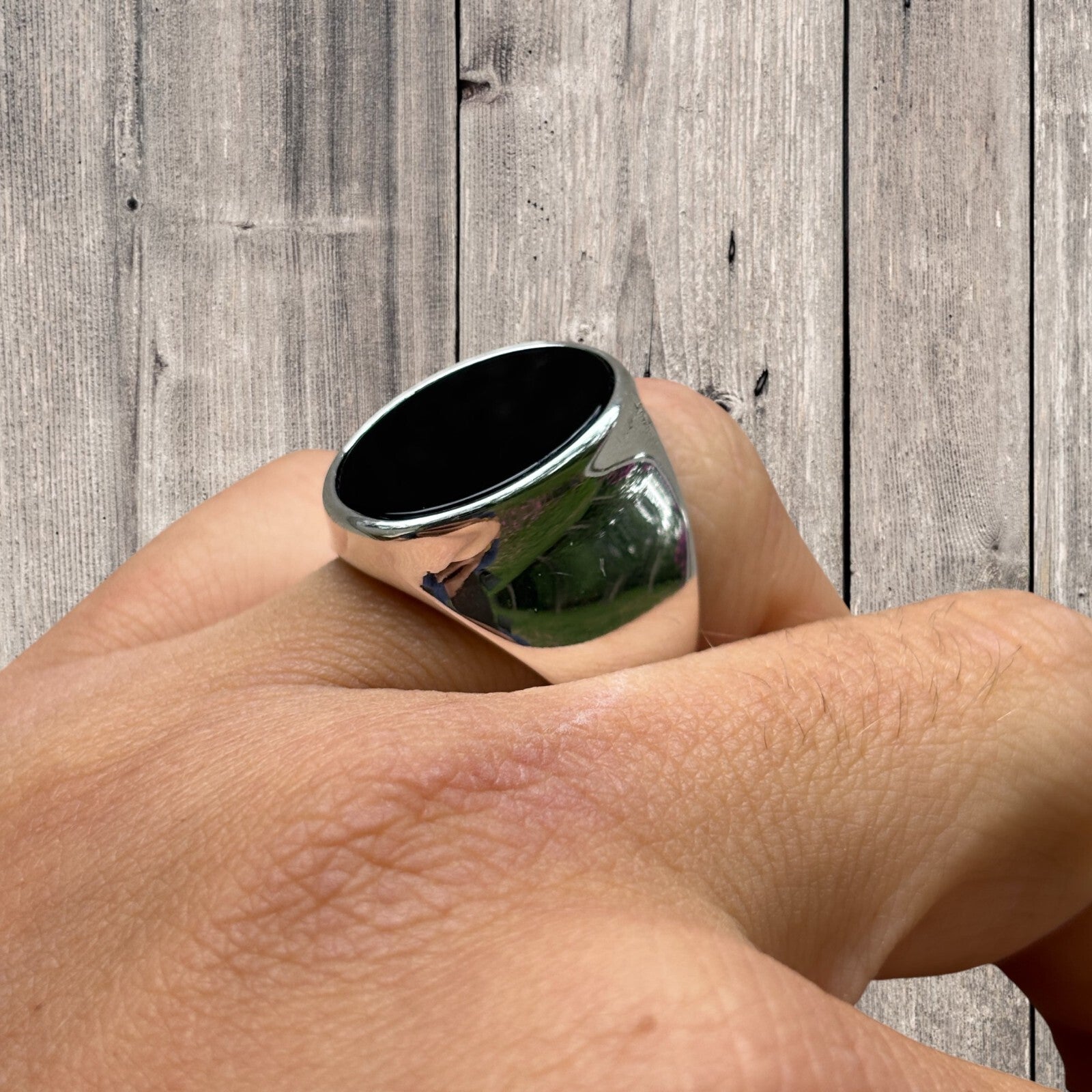 925 Sterling Silver Oval Black Onyx Ring