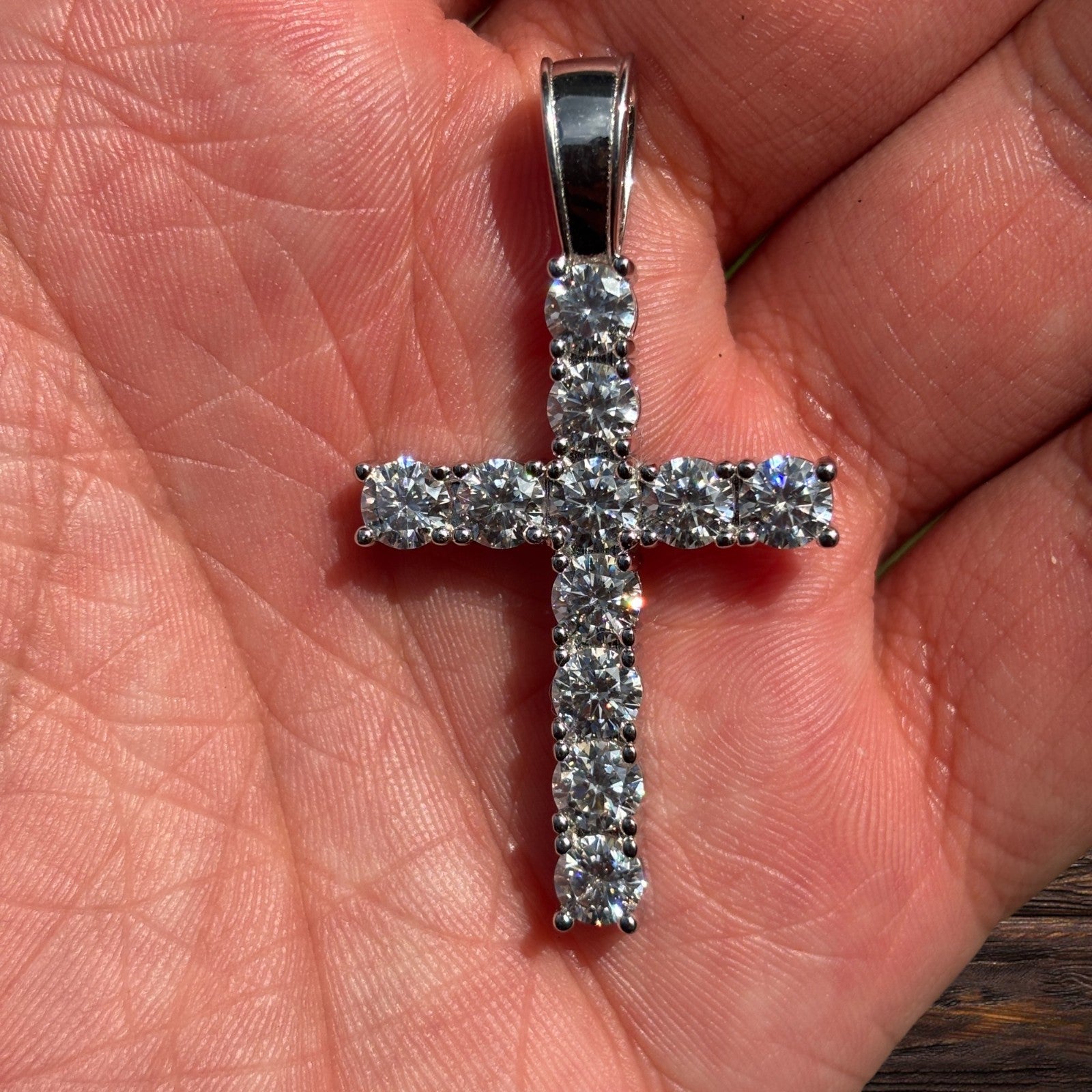 925 Sterling Silver Small Tennis Cross Pendant With Moissanite - Large