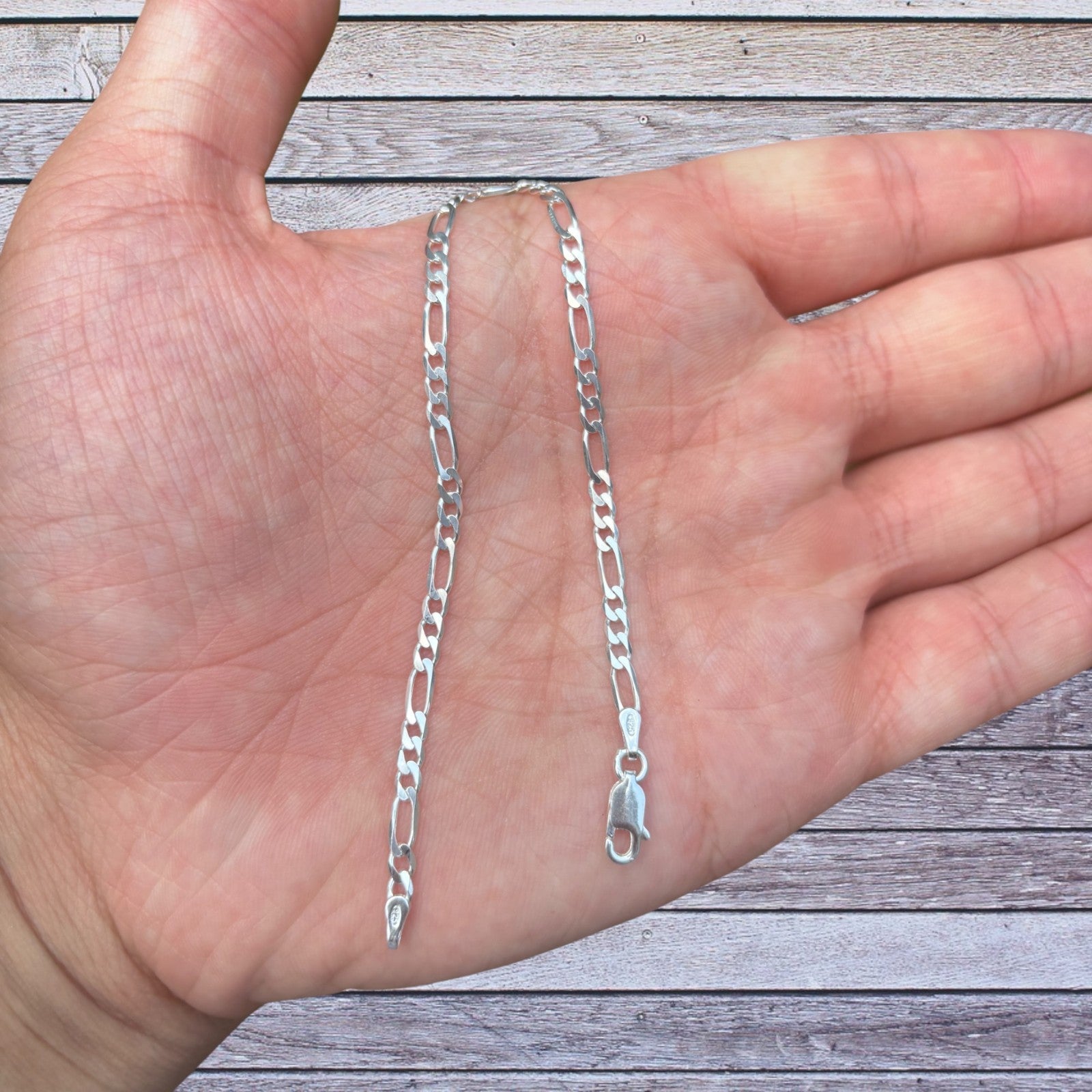 925 Sterling Silver 3mm Figaro Bracelet