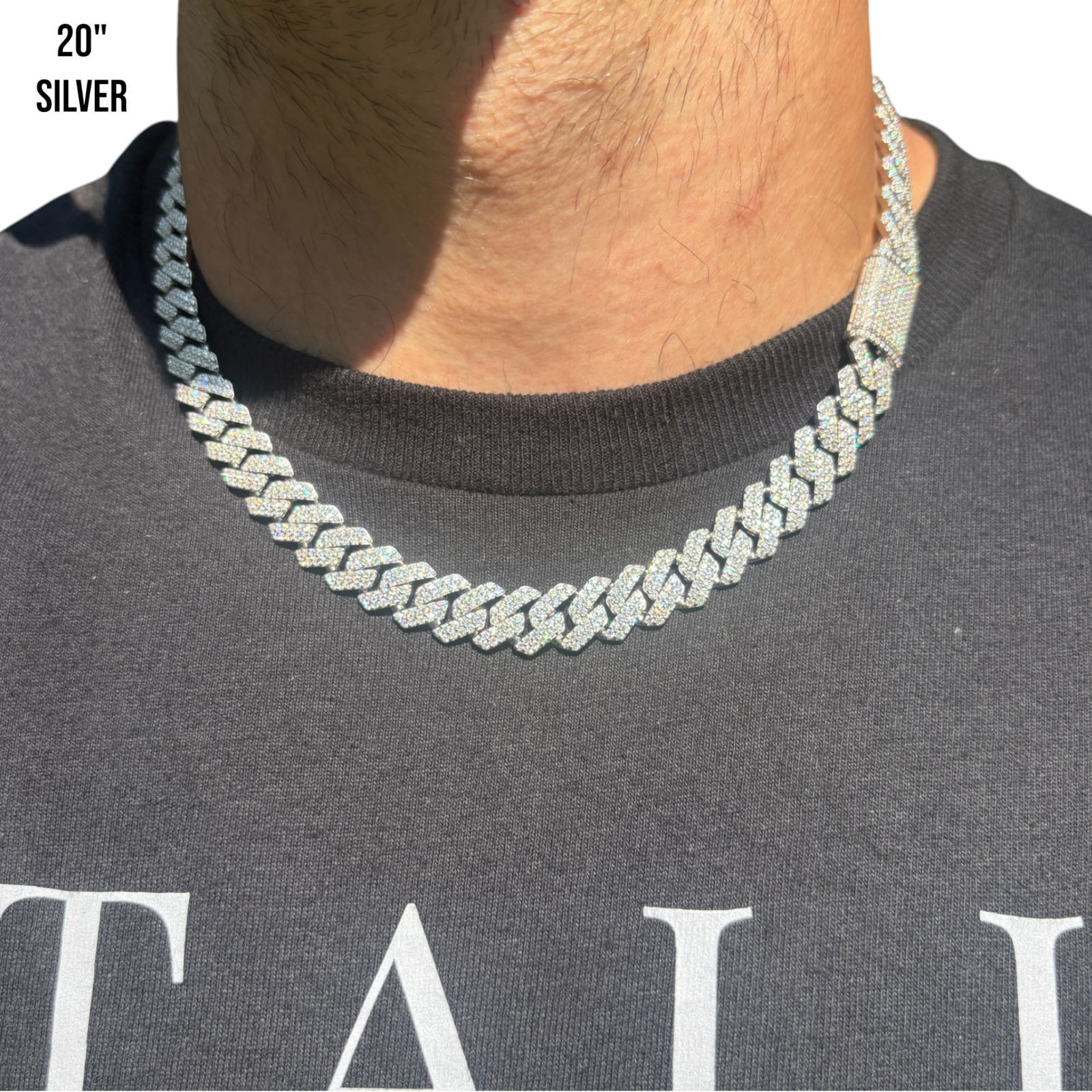 925 Sterling Silver 12mm Moissanite Miami Cuban Prong Chain Necklace